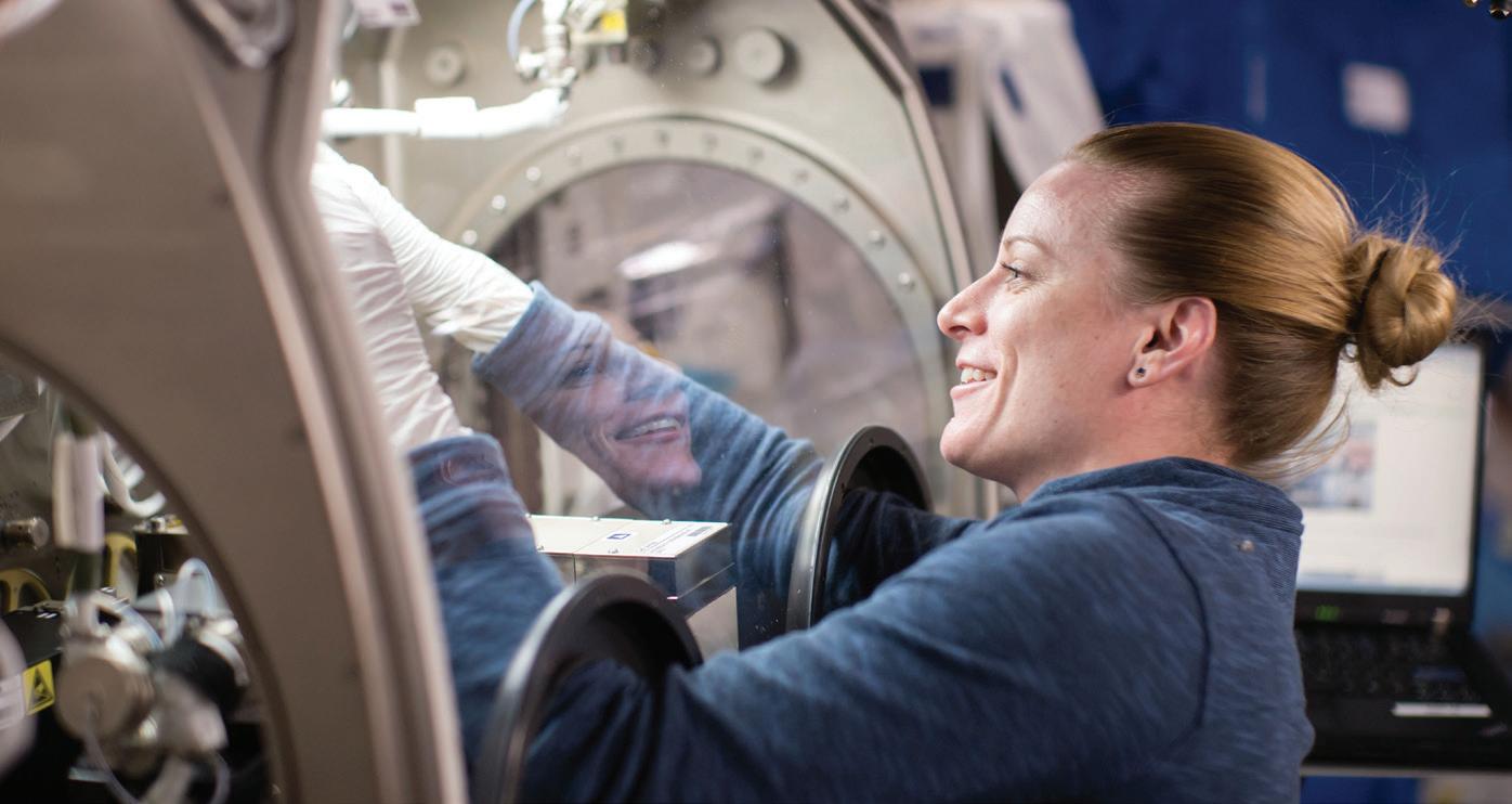 NASA astronaut Kate Rubins, a crewmember of Expedition 49 aboard the International Space Station, works on an experiment inside the station’s Microgravity Science Glovebox. The glovebox is one of the major dedicated science facilities inside the Destiny laboratory and provides a sealed environment for conducting science and technology experiments. More than 3,000 scientific investigations have been conducted onboard the space station.