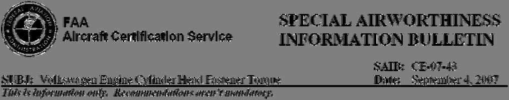 Special Airworthiness Information Bulletin alerts the operators of