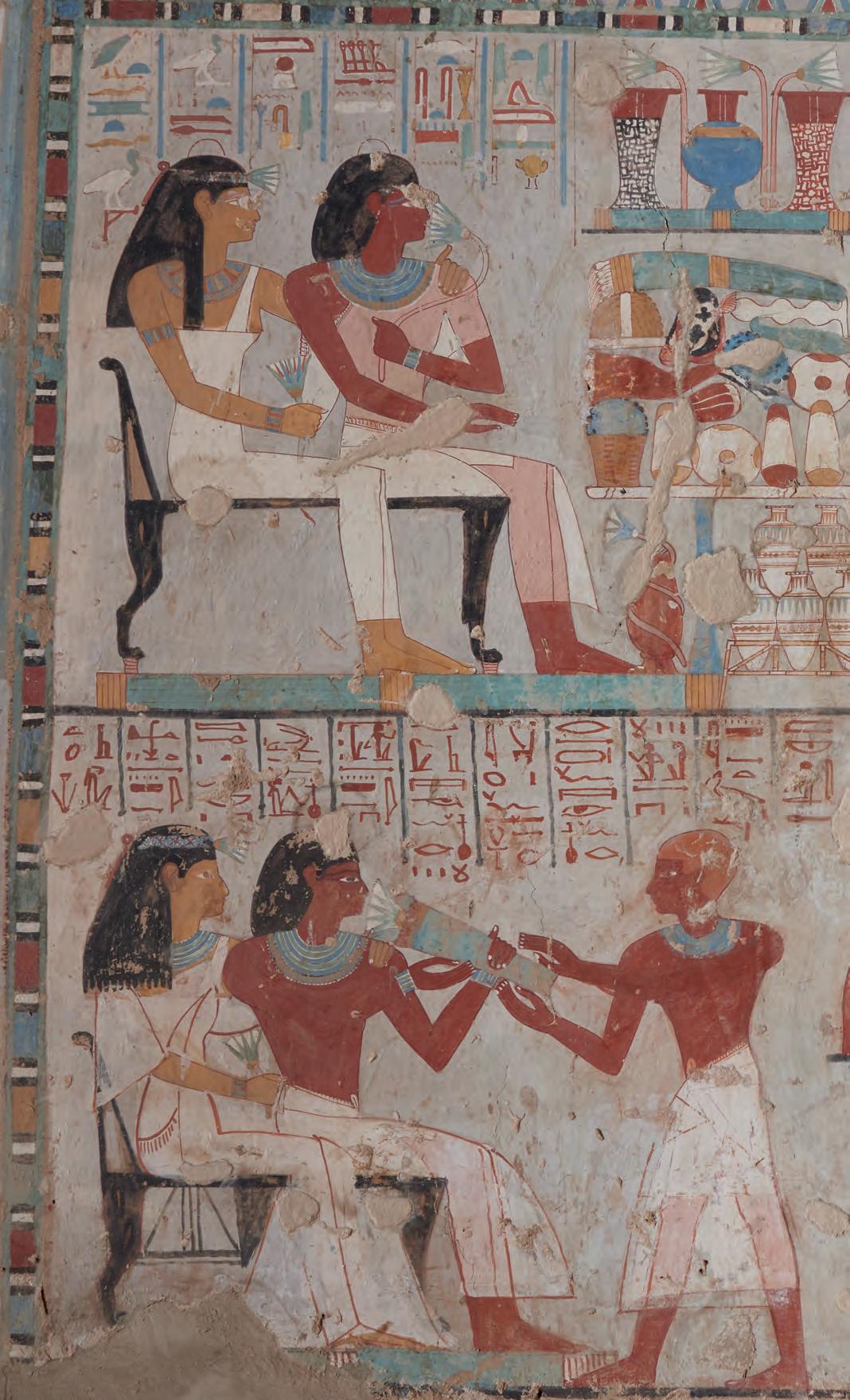 An example of original Eighteenth Dynasty wall paintings and later Ramesside repaintings in TT 45.