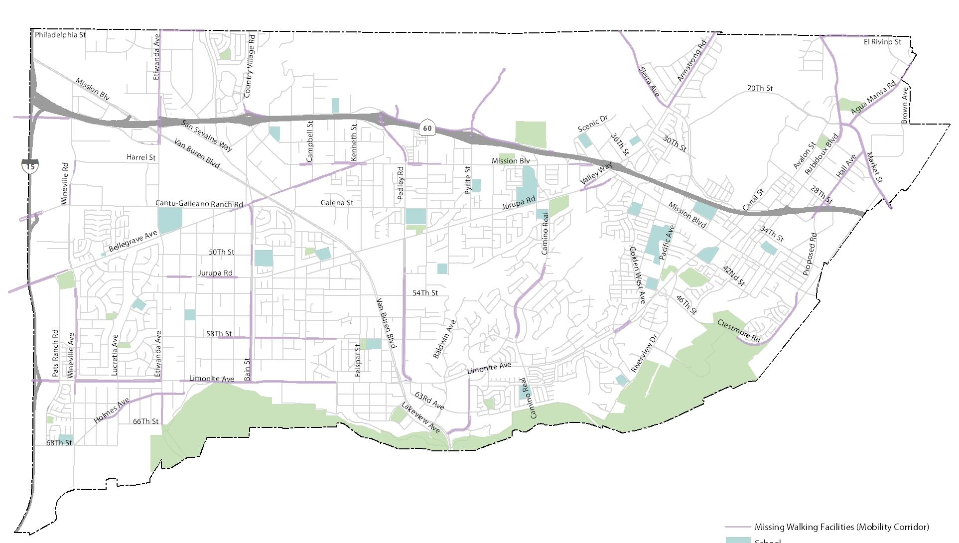 Cover for Figure 4-3: Missing Walking Facilities Along Mobility Corridors