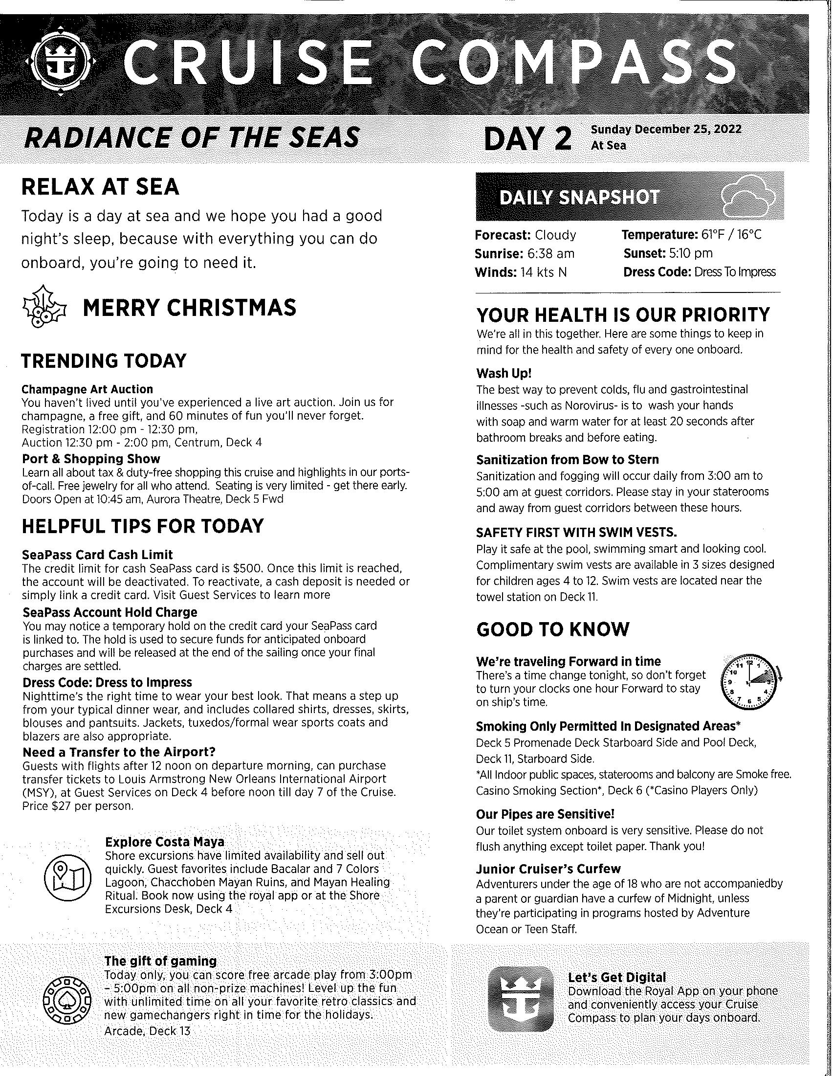 Radiance of the Seas 7night Western Caribbean Cruise Compass