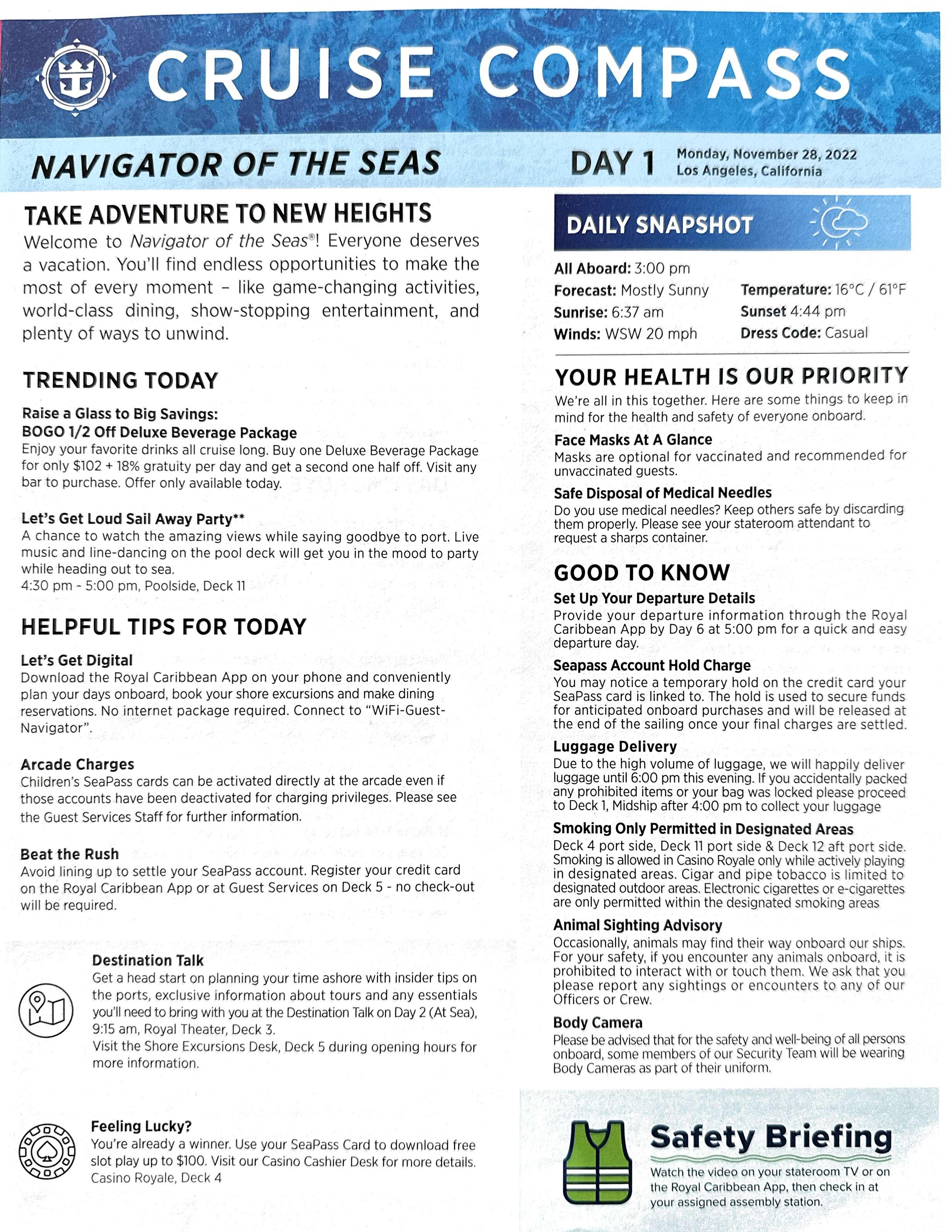 Navigator of the Seas 7night Mexican Riviera Cruise Compass November