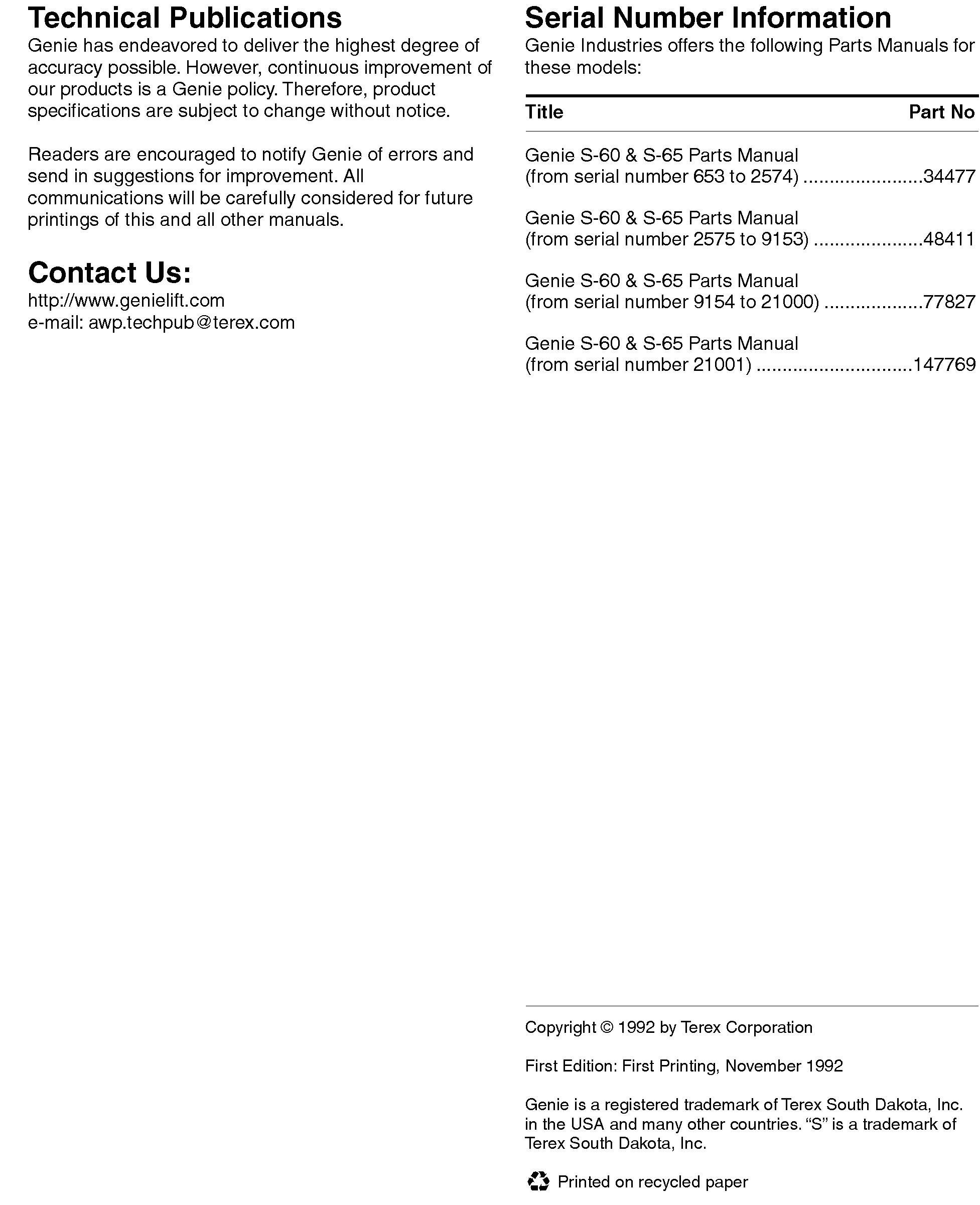 Genie S60 Parts Manual by GearldineBeesonr Issuu
