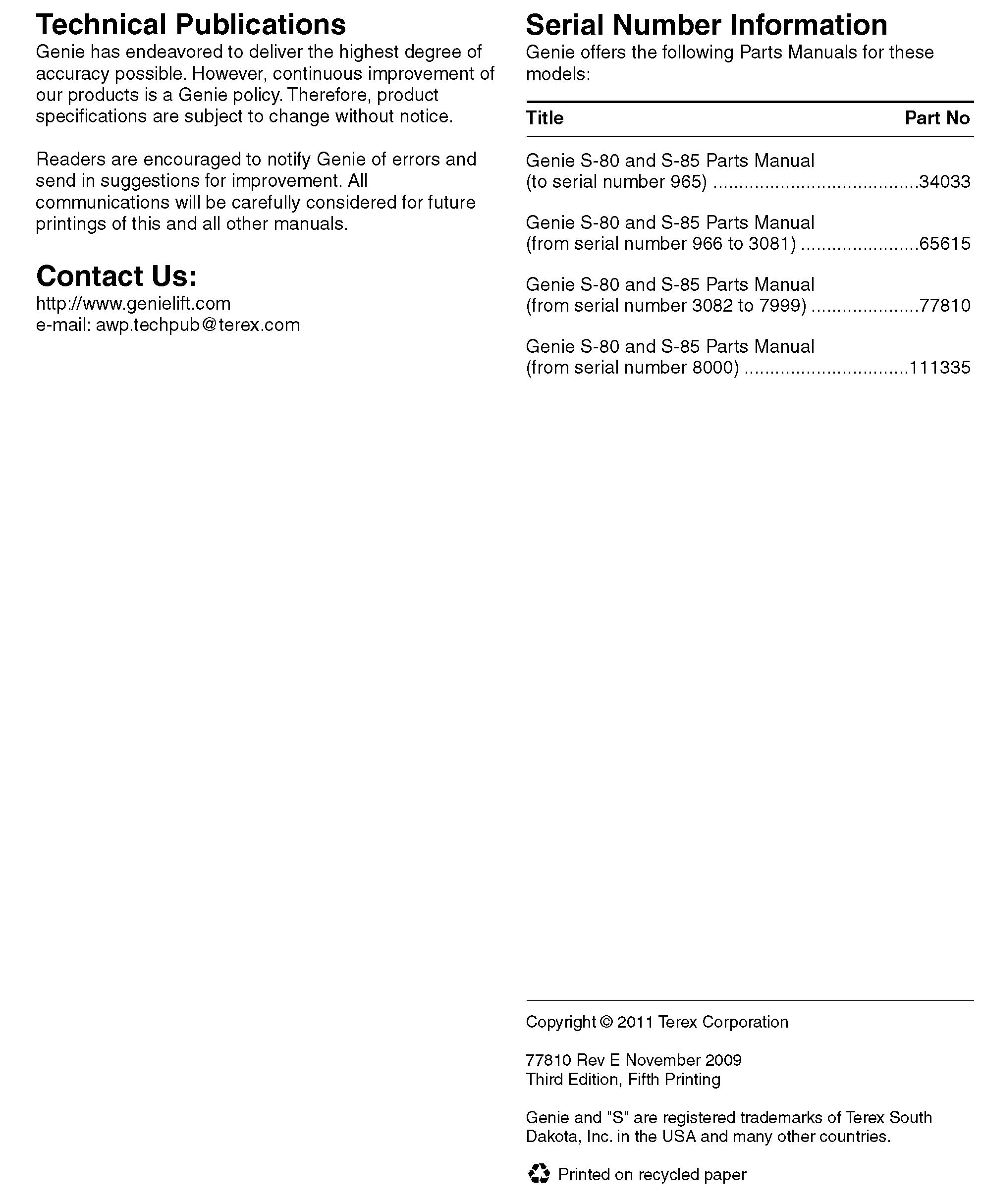Genie S 80 S 85 From Sn 7999 Parts Manuals by AngelinaBurleighE Issuu