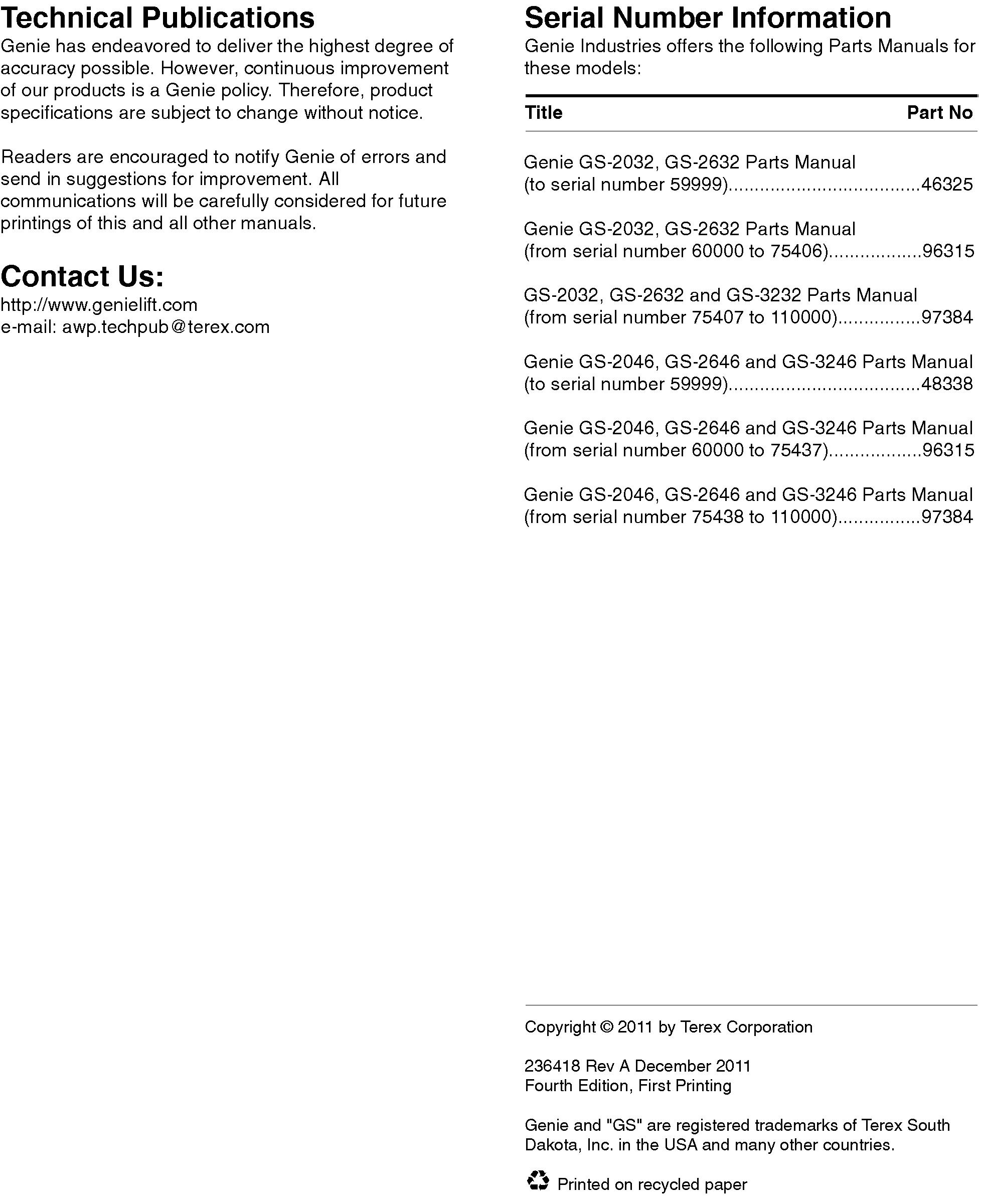 Genie Scissors Lift G Gs 2046 Gs 2646 Gs 3246 From Sn Gs4612c 10000