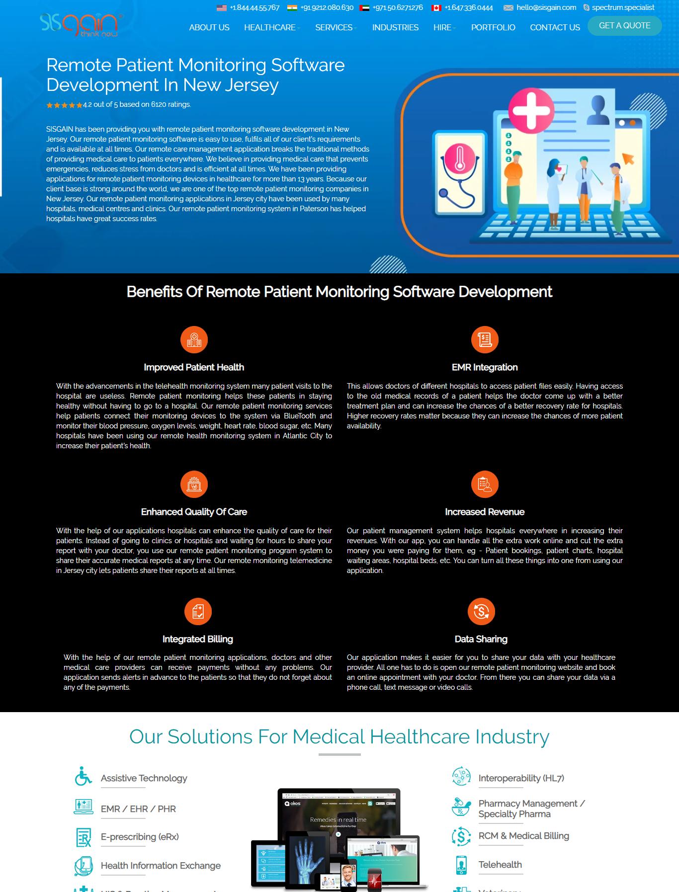 Remote Patient Monitoring Software Development in New Jersey - SISGAIN ...