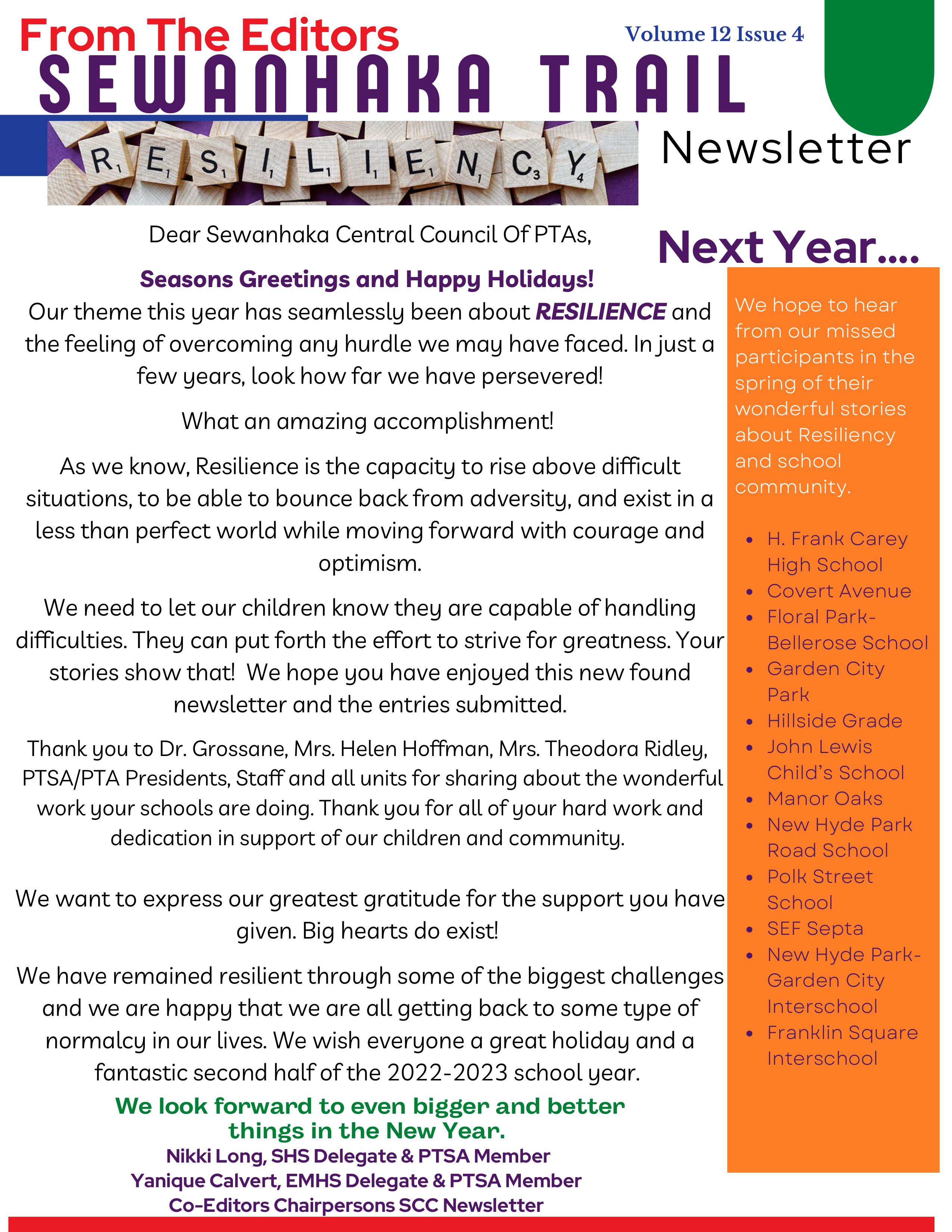 Sewanhaka Trail 2022 Winter Vol. 12 Issue 4 by SCCNEWSLETTERCO Issuu