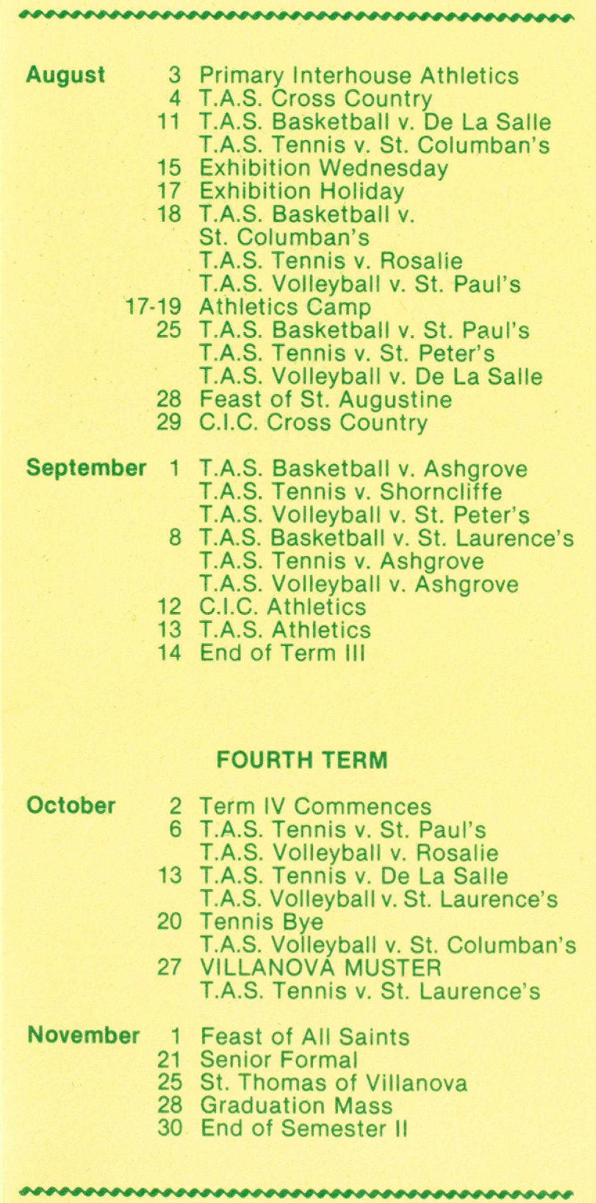 Villanova College Calendar 1984 by VillanovaCollegeBrisbane - Issuu
