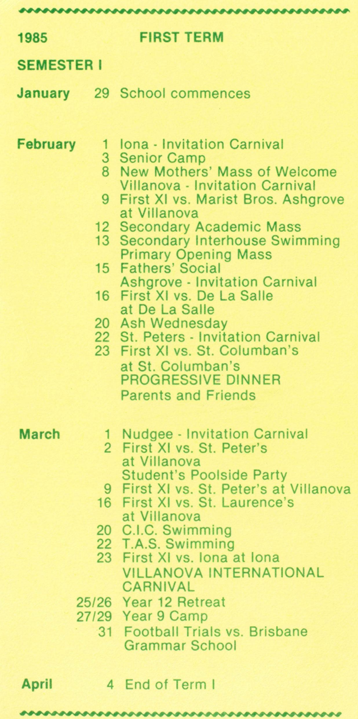 Villanova College Calendar 1985 by VillanovaCollegeBrisbane - Issuu