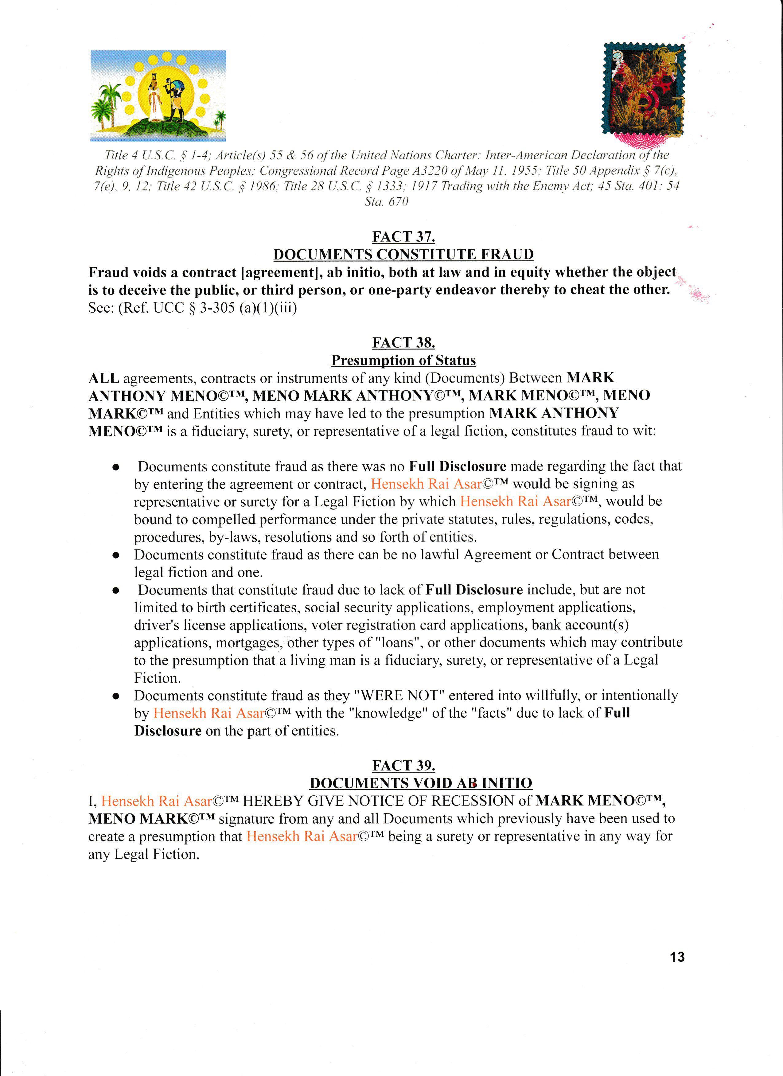 NOTICE OF ADEQUATE ASSURANCE OF DUE PERFORMANCE with AFFIDAVIT OF FACTS