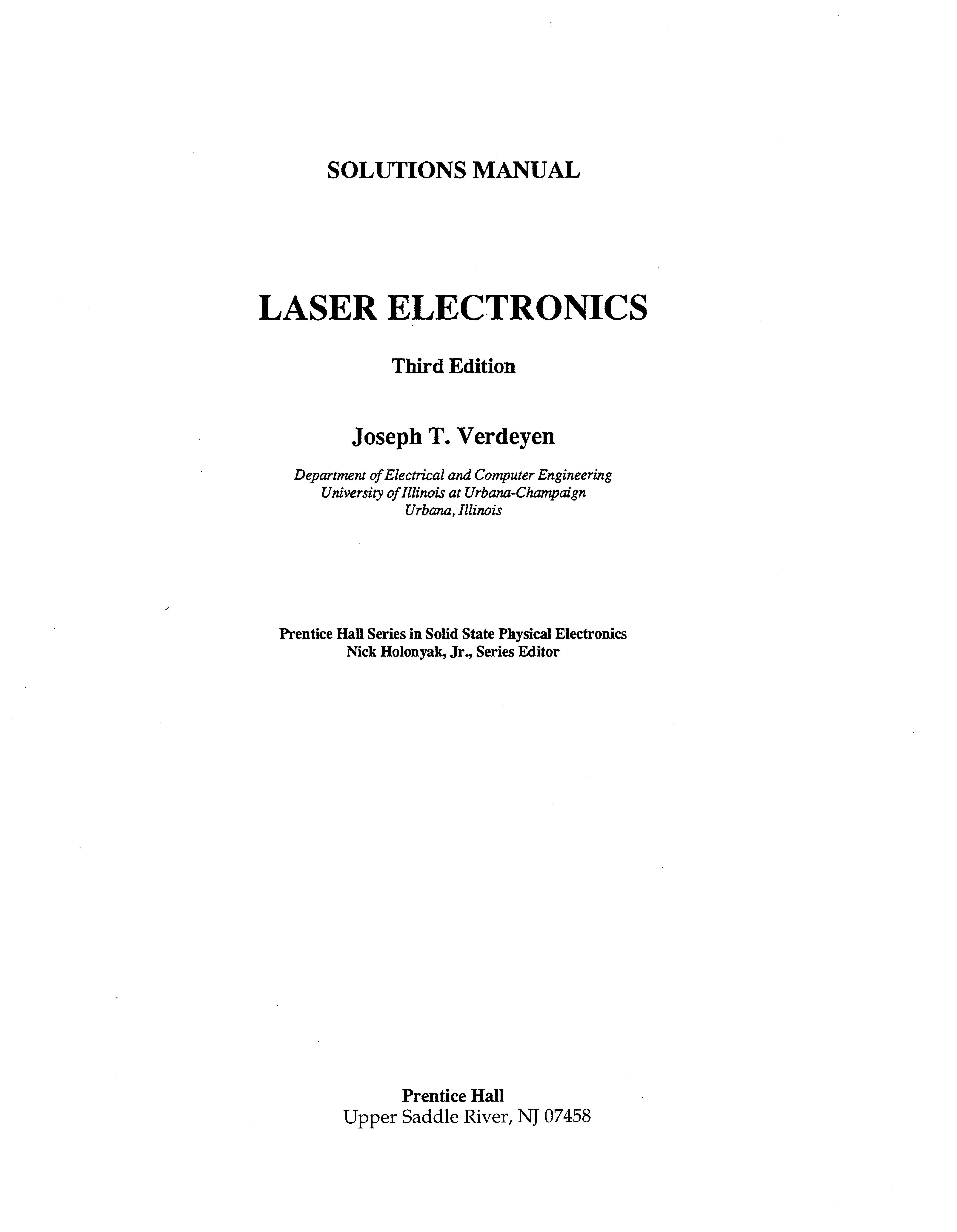 Laser Electronics 3rd Edition Verdeyen Solutions Manual by lindasa52