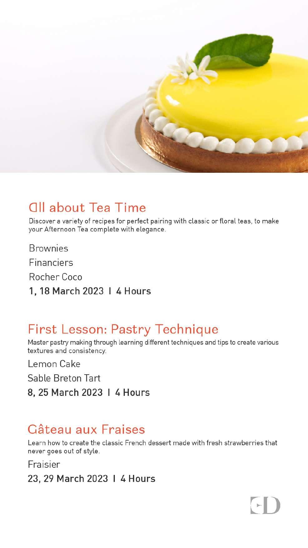 Short Classes Culinary & Pastry March 2023 by École Ducasse Nai Lert