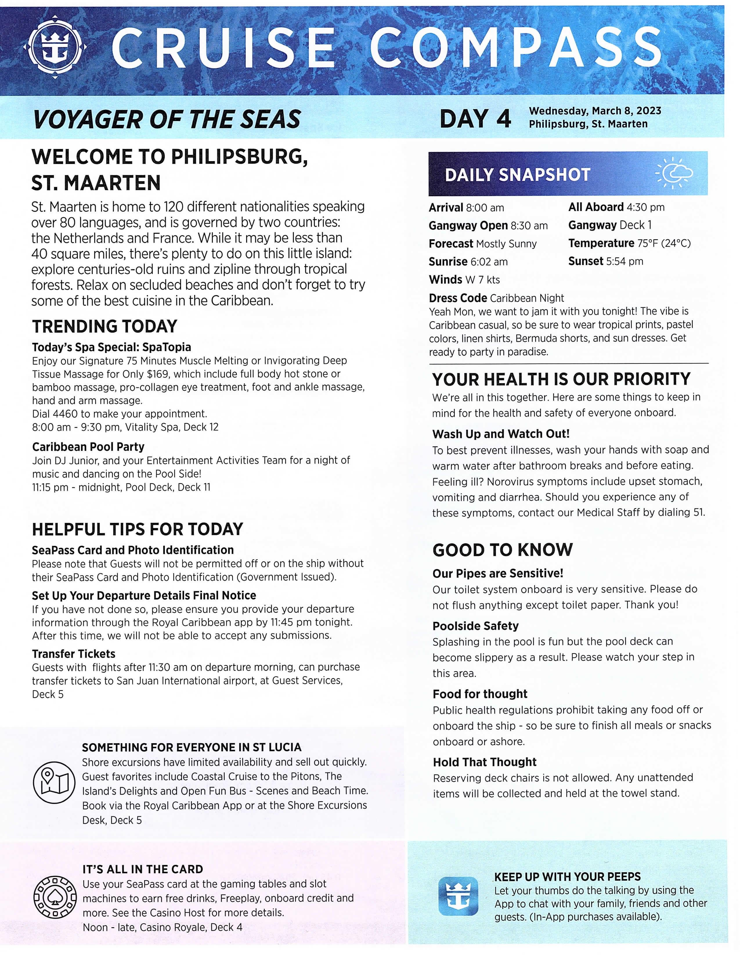 Voyager of the Seas 7night Southern Caribbean Cruise Compass March 5