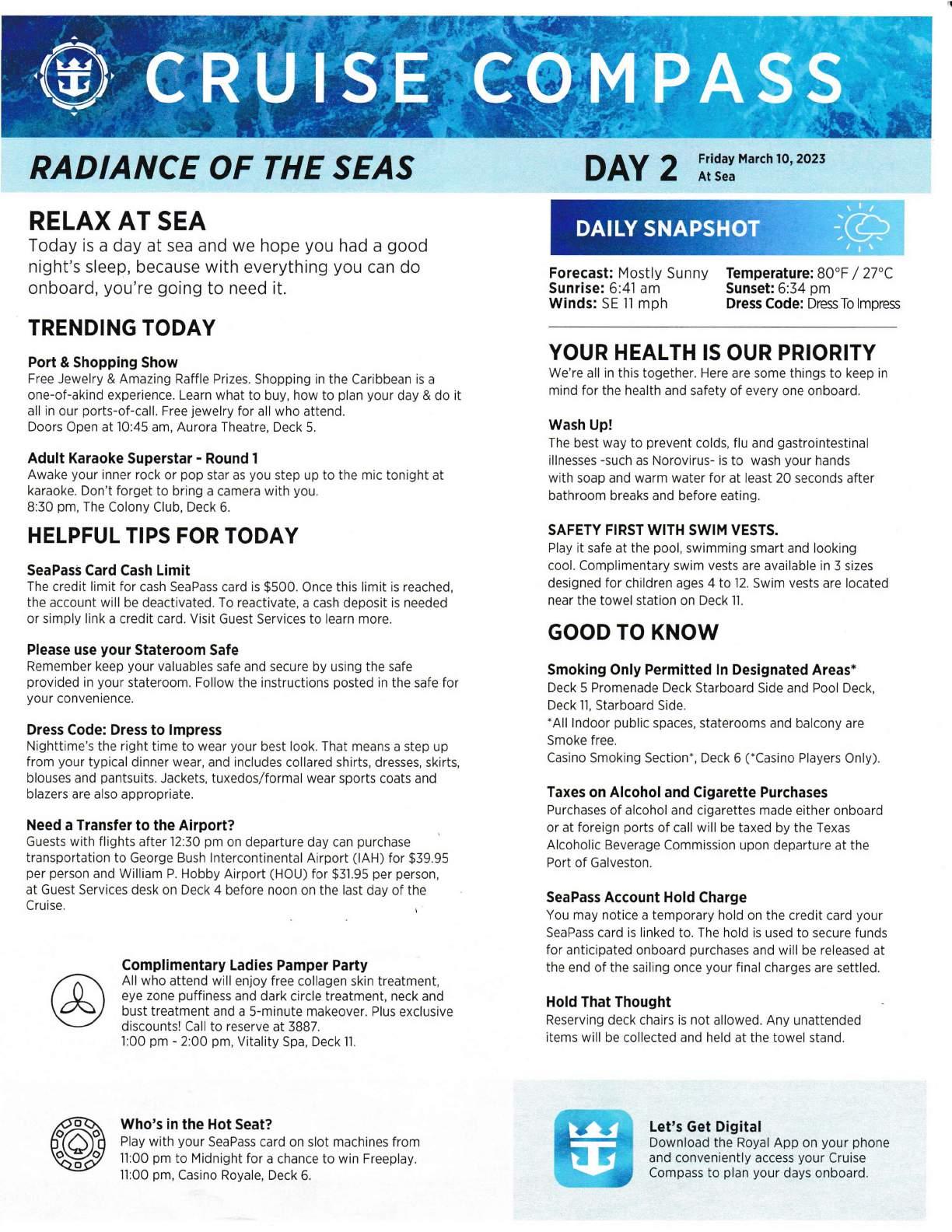 Radiance of the Seas 9night Bahamas and Perfect Day Cruise Compass