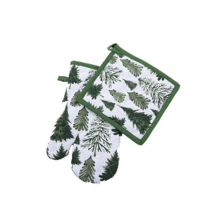 Elsie & Zoey 2 Piece Holiday Silver Trees Oven Mitt & Pot Holder Gift Set