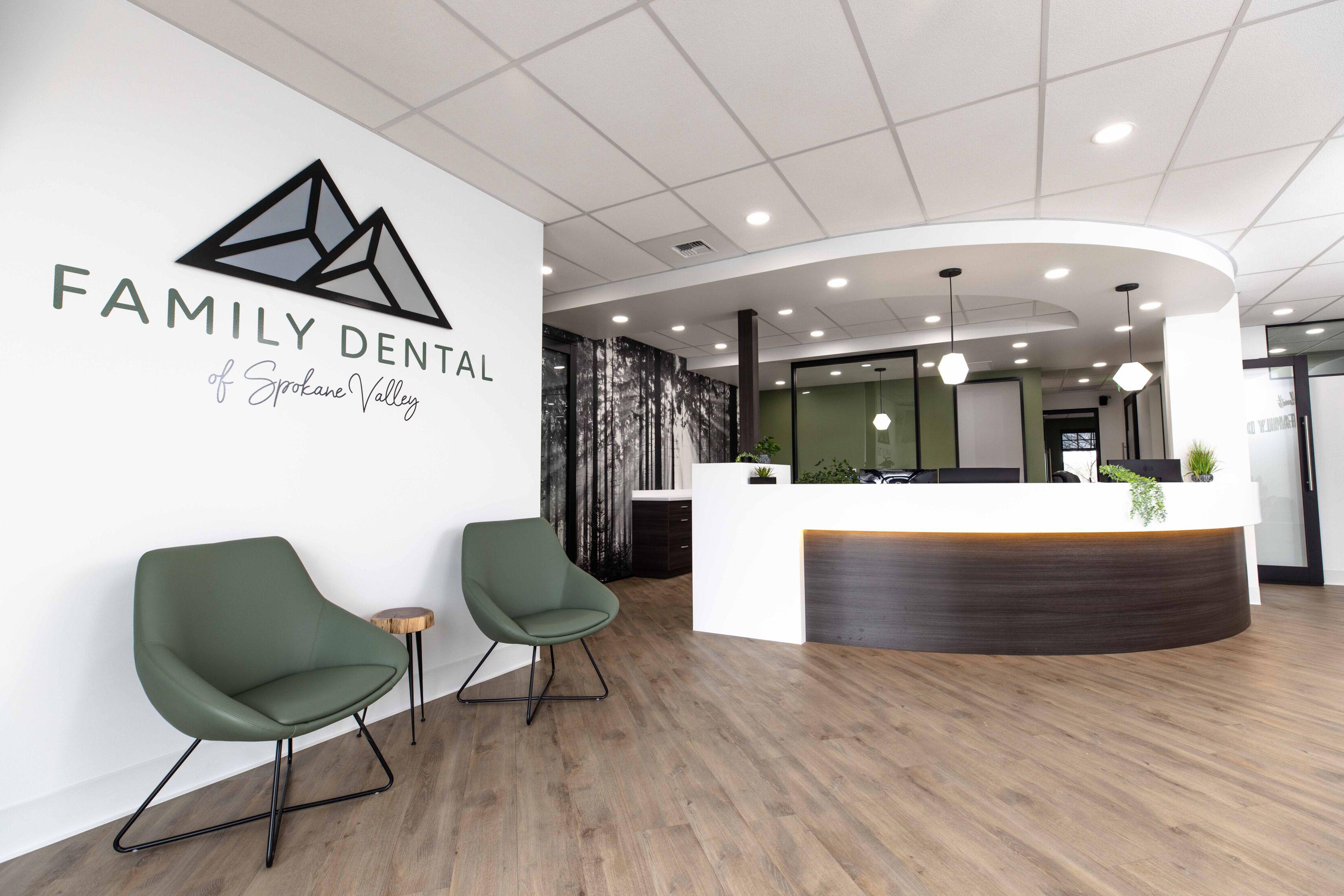 Waiting area and reception desk at Family Dental of Spokane Valley by