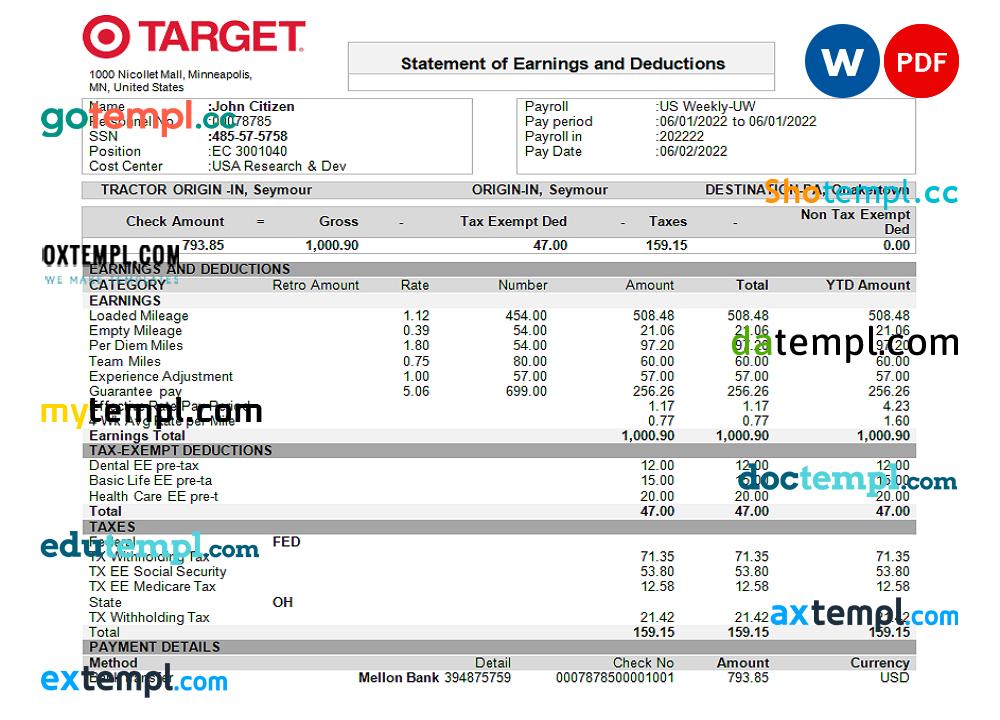 USA Target retail company paycheck Word and PDF template by axtempl Issuu