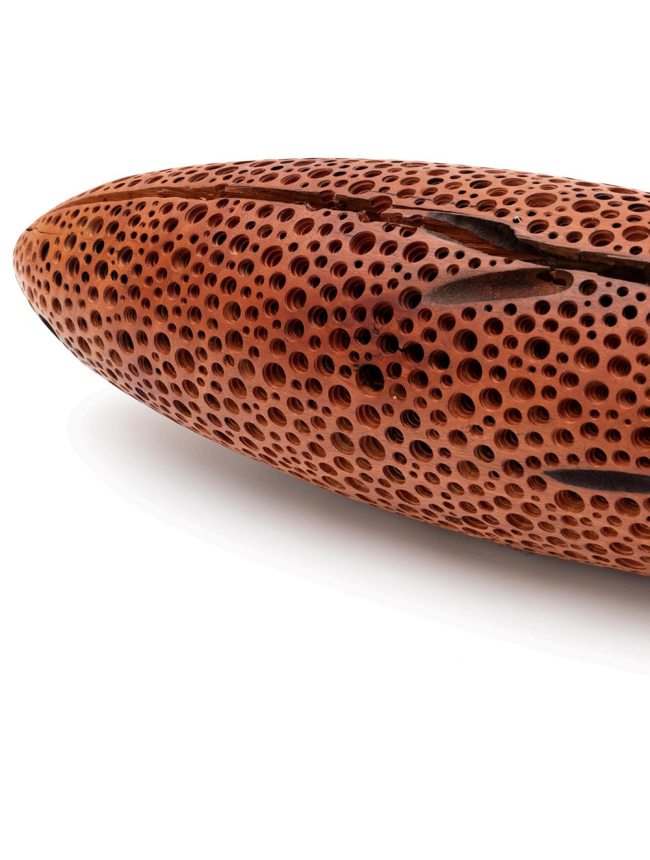 Lindy Lee Basilisk Egg, 2023 Red Gum, acrylic paint 150 x 40 cm