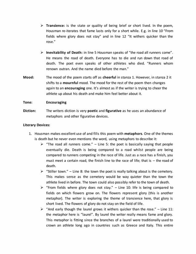 To An Athlete Dying Young Analysis by Debbie Lamping Issuu