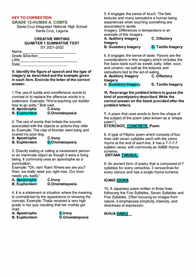 Quarter Summative TestCreative WritingTos by Amanda Barnes Issuu