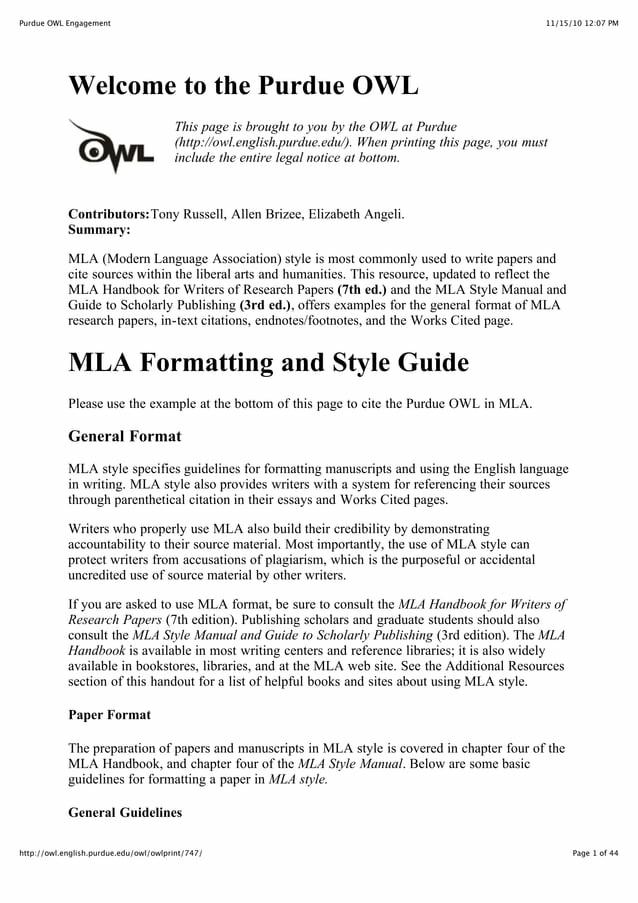 Purdue Owl Mla Style Guide by Lori Nystrom Issuu