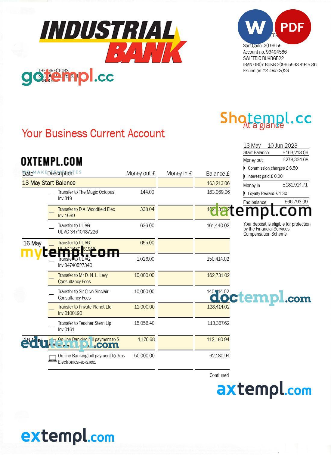 Industrial Bank business account statement Word and PDF template by doctemplbusiness Issuu