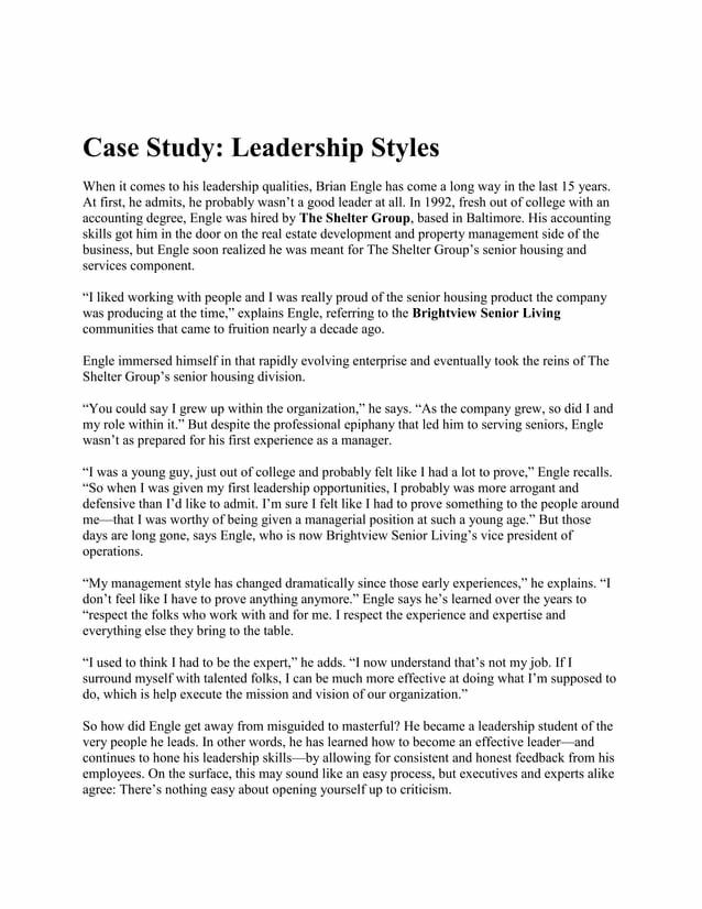 Case Study On Leadership Styles by Kristy Isleb Issuu
