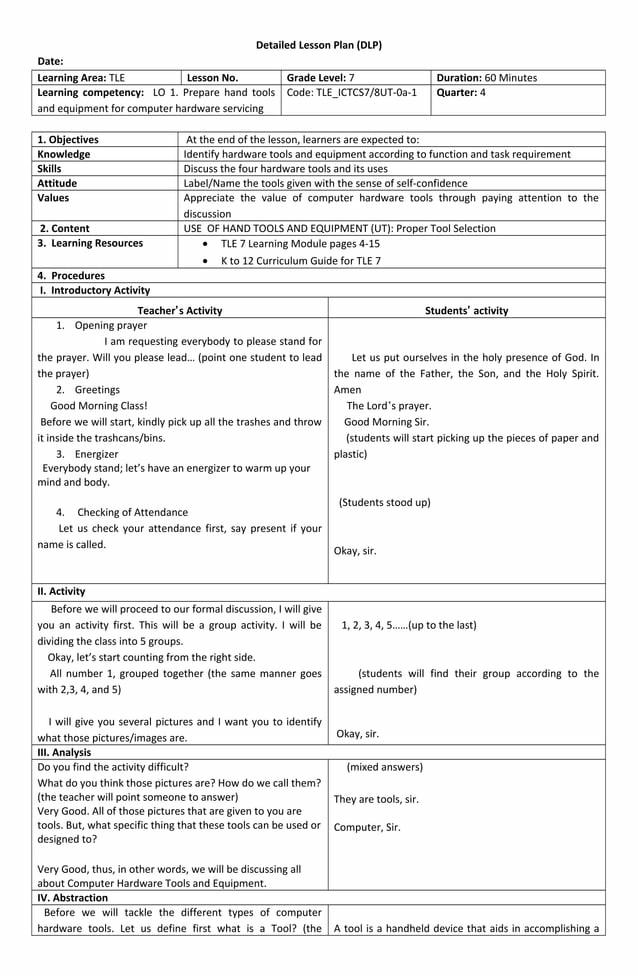 Deped 4a S Lesson Plan Format Pdf