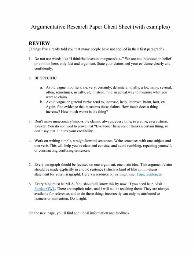 Argumentative Research Paper Cheat Sheet by Elaine Gutierrez - Issuu