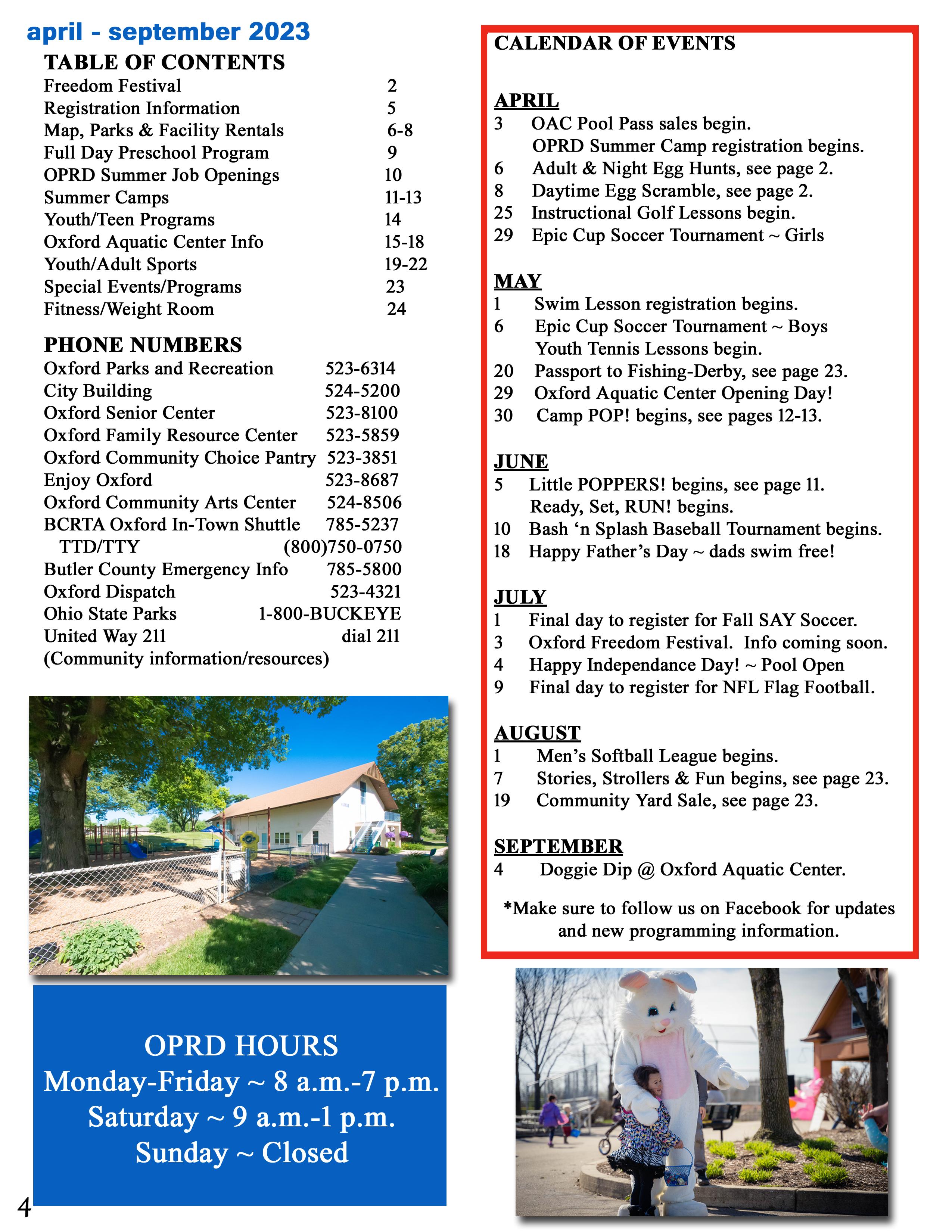OPRD AprilSeptember 2023 Program Guide by City of Oxford Ohio Issuu