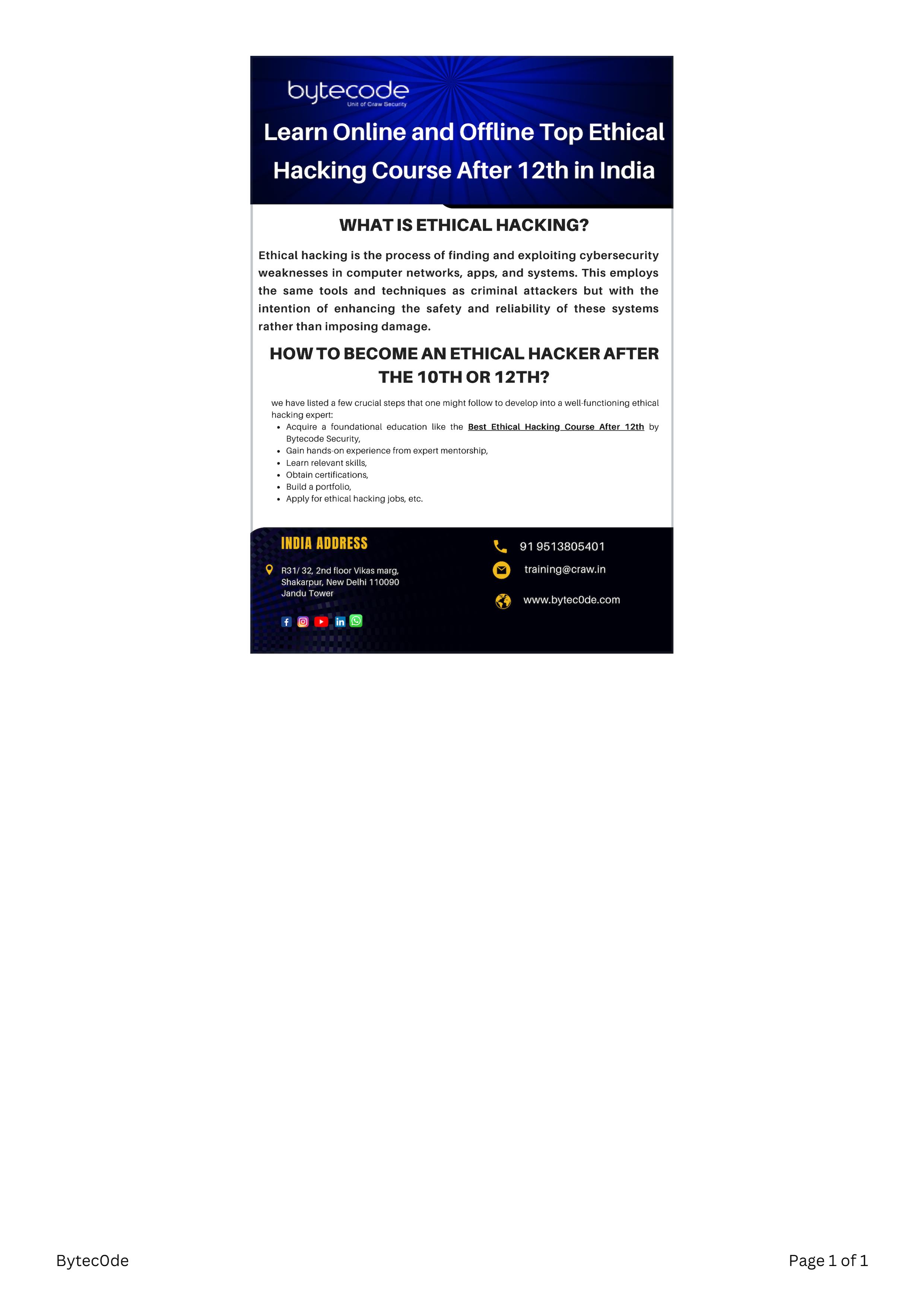 ethical hacking course after 12th