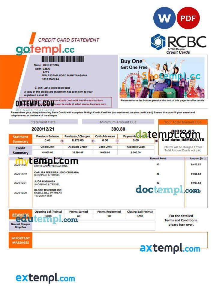 Philippines Rizal Commercial Banking Corporation (RCBC) credit card