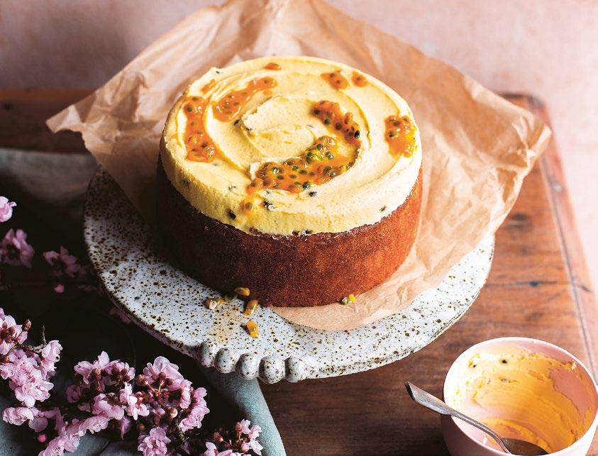 A plain cake with passionfruit buttercream