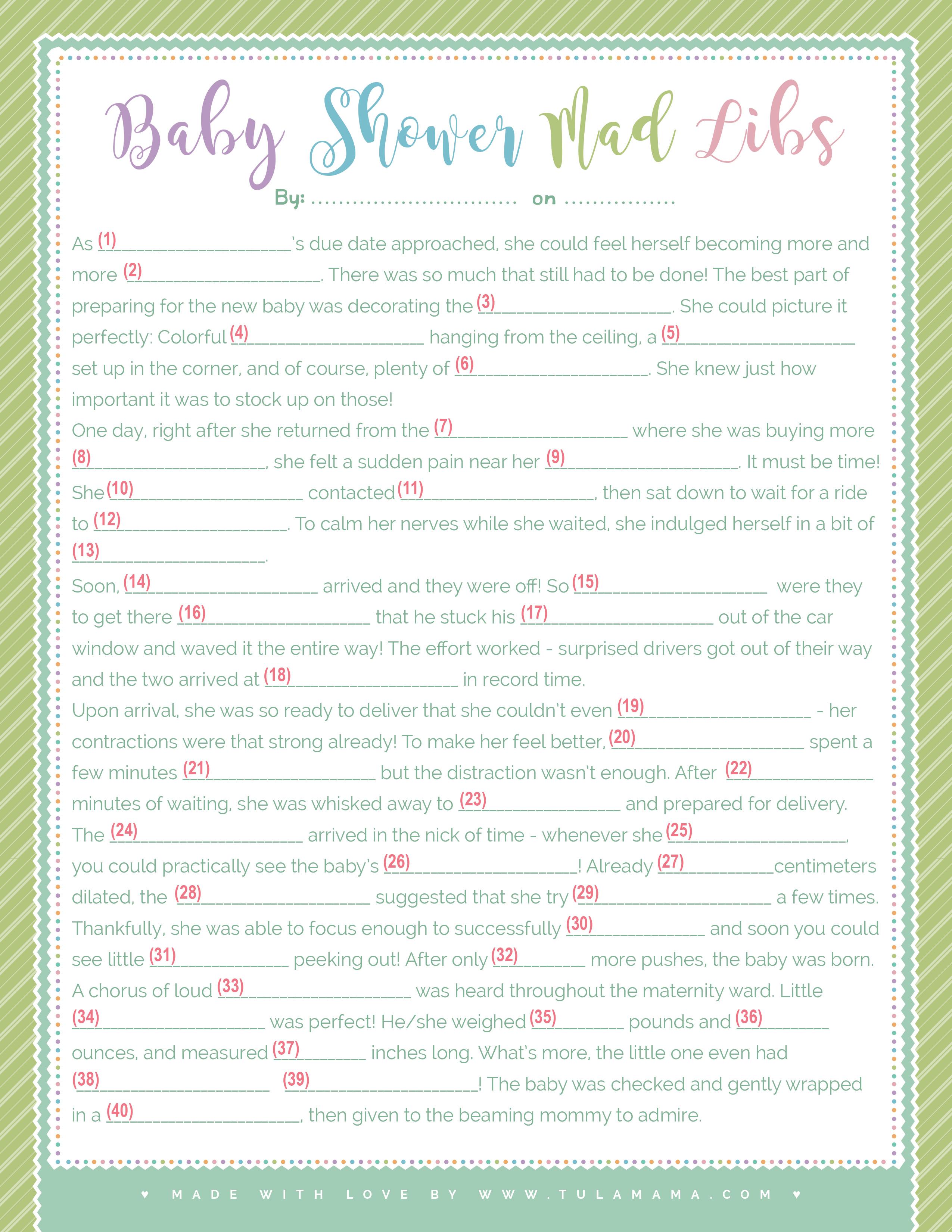Tulamama's Free Printable Baby Shower Mad Lib by Tulamama - Issuu