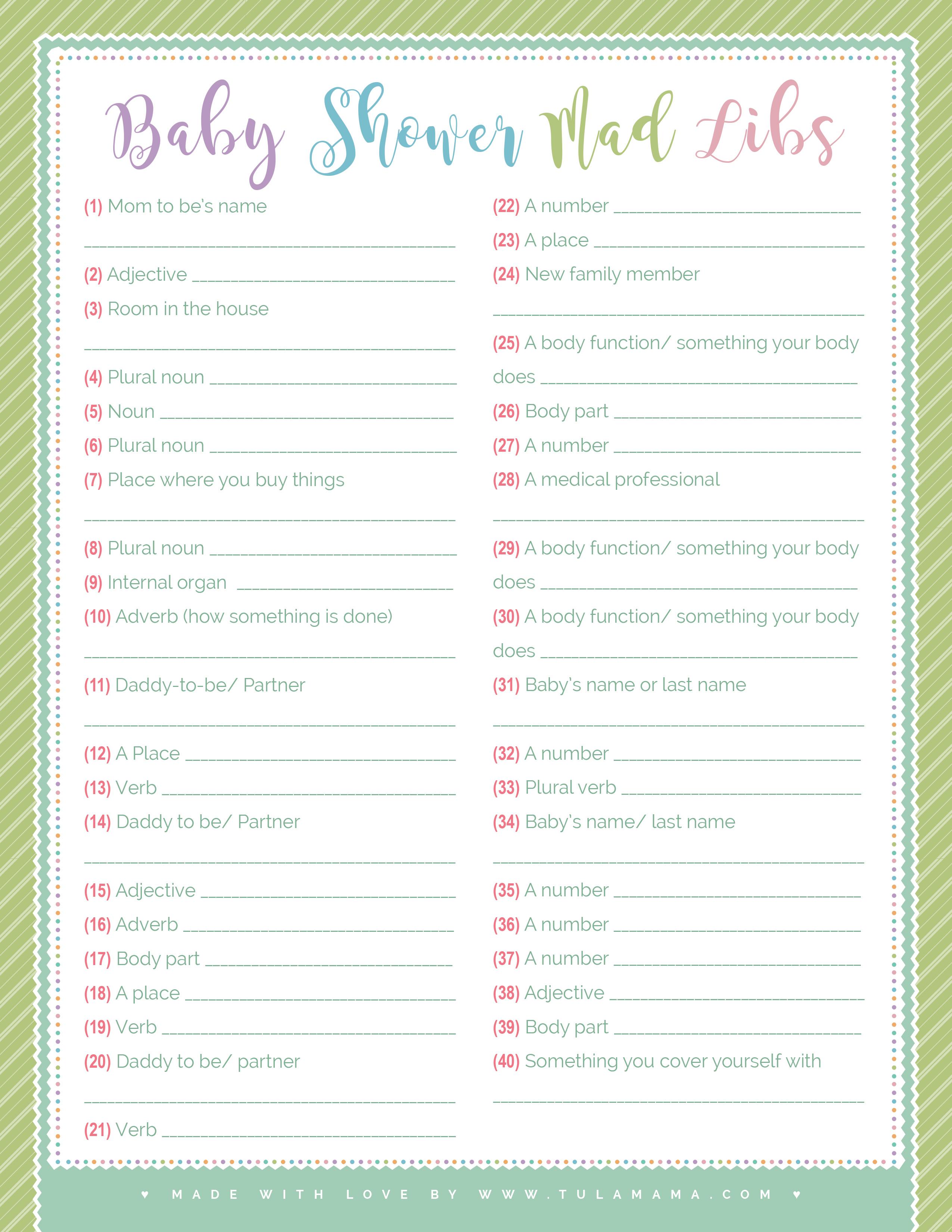 Tulamama's Free Printable Baby Shower Mad Lib by Tulamama - Issuu