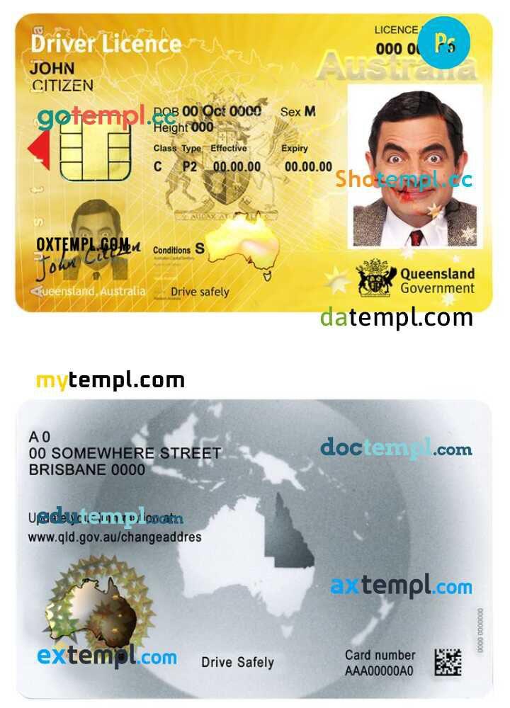 Australia Queensland state driver’s permit template in PSD format, fully editable, with all
