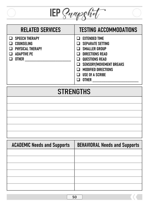 IEP PLANNER 20232024 Special Education Teachers includes for 30 students in a Caseload by