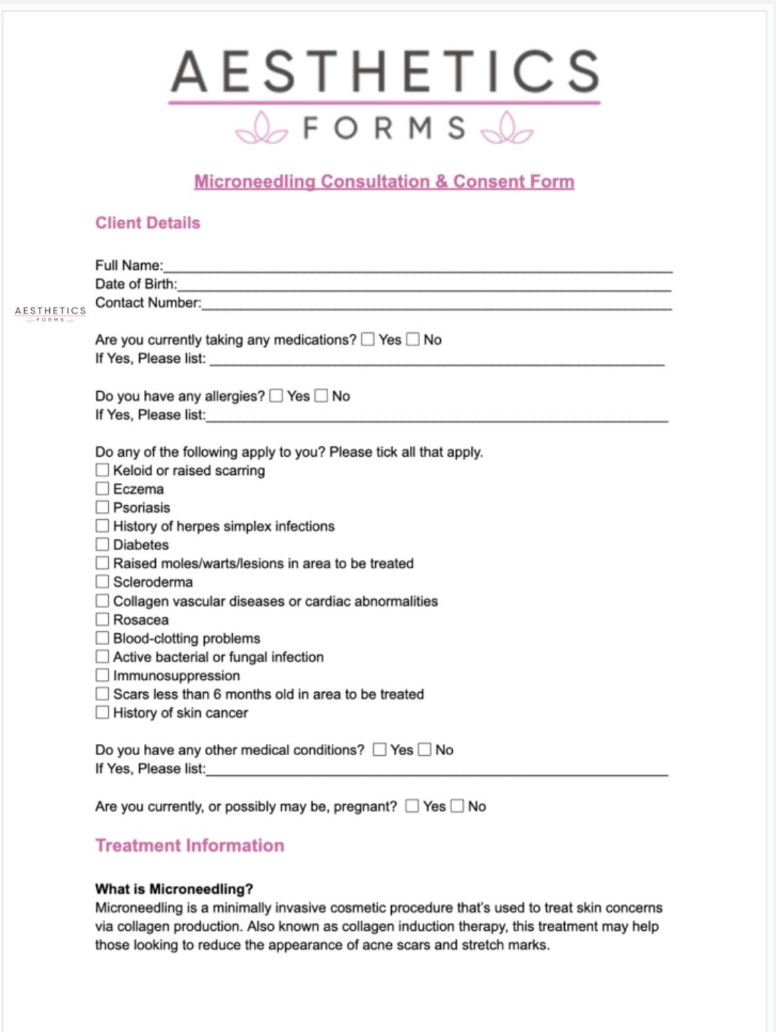 Microneedling Consent Form by Aesthetics Form - Issuu