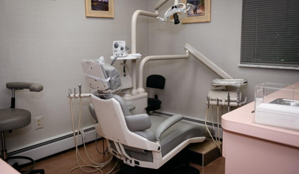 Dental chair and operatory in the office of Cherry Hill dentist Corrie J Crowe DDS by Corrie J