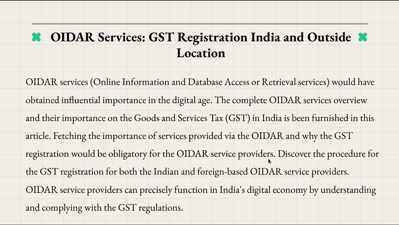 Registration of OIDAR Services for GST India and International