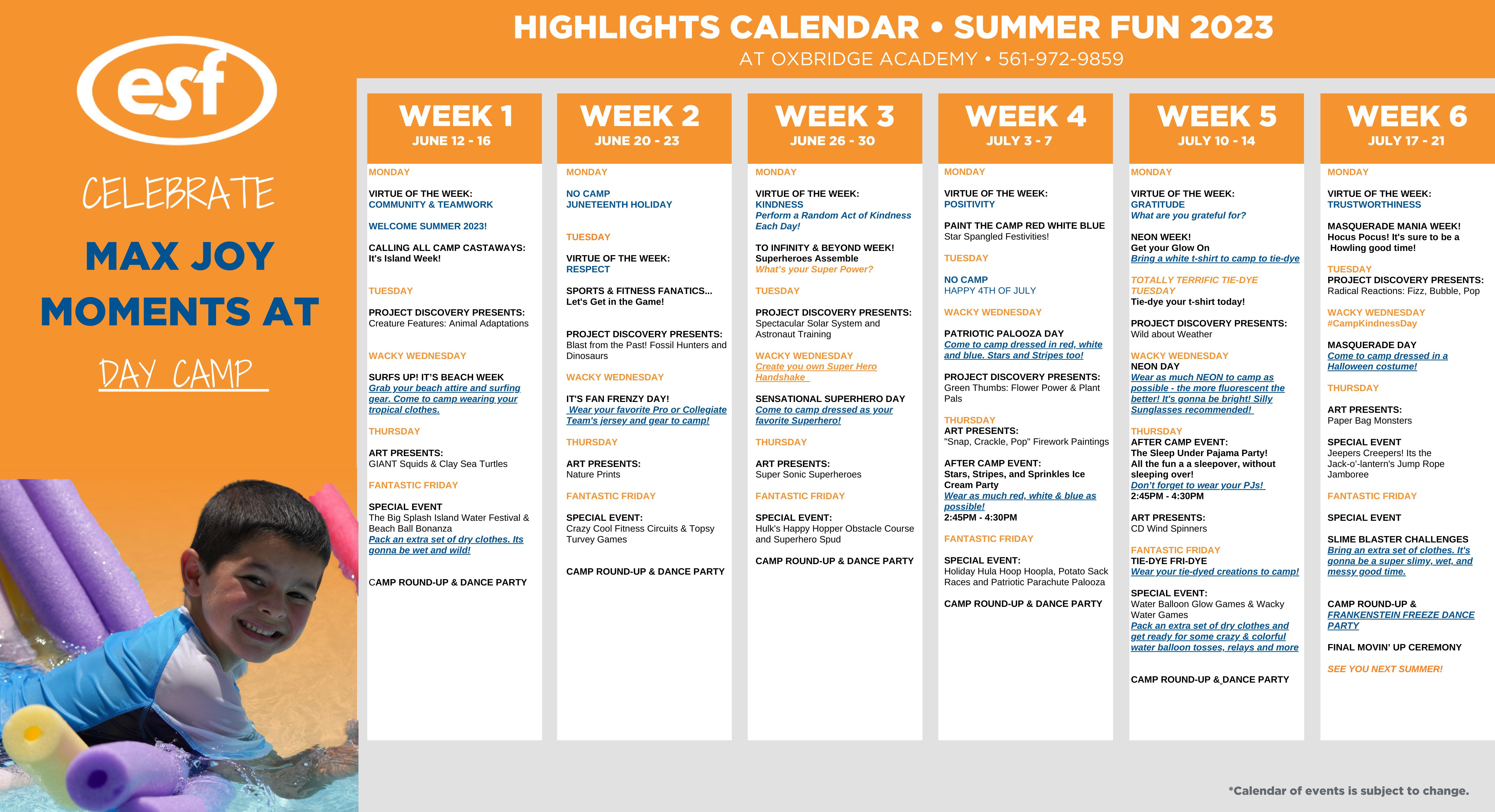 ESF Camps - Oxbridge Academy - Mini and Day Camp Calendar by ESF - Issuu