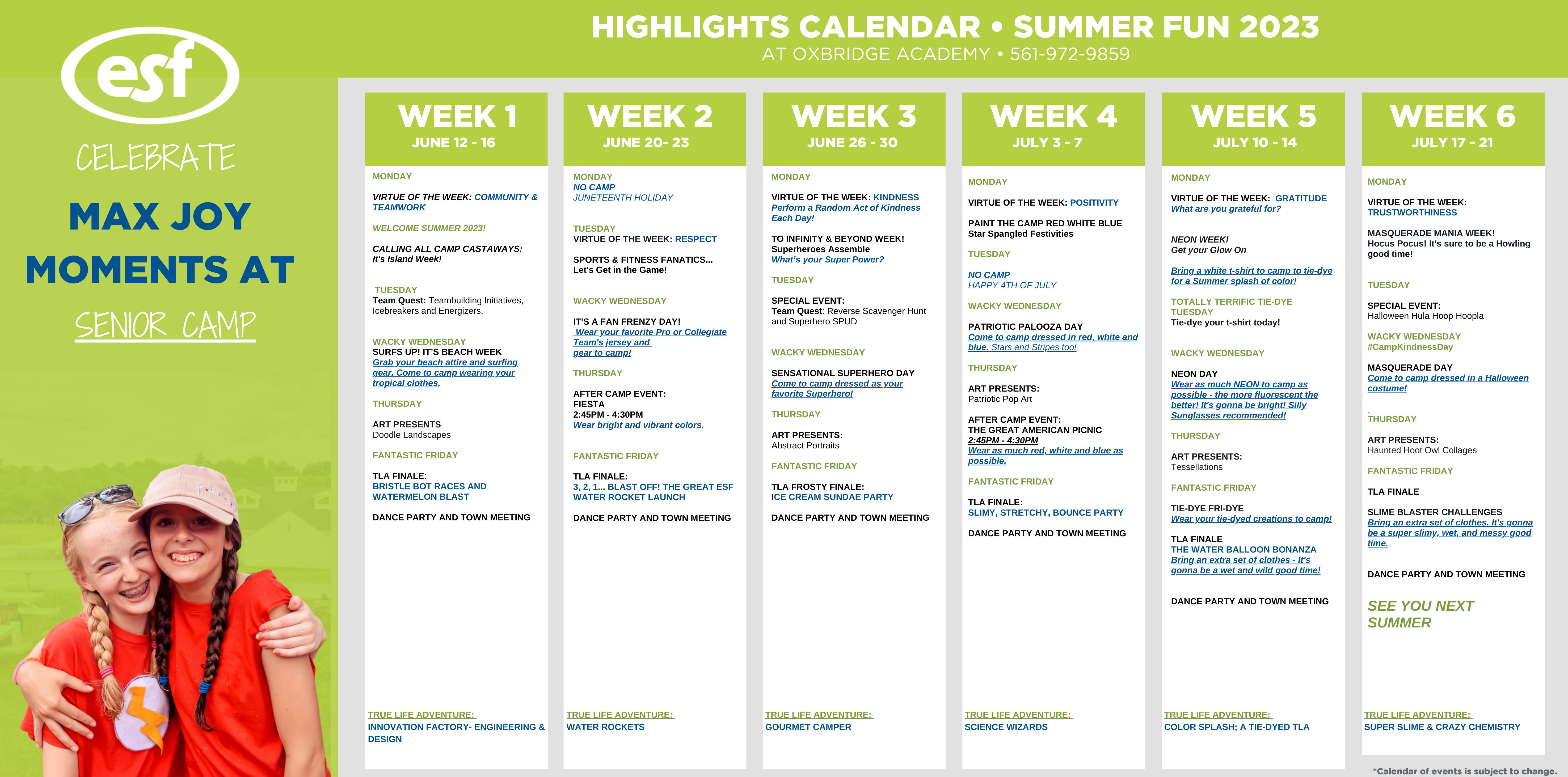ESF Camps - Oxbridge Academy - Senior Camp Calendar by ESF - Issuu