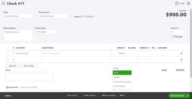 Bill Payment Check and Voucher Showing Credit Applied