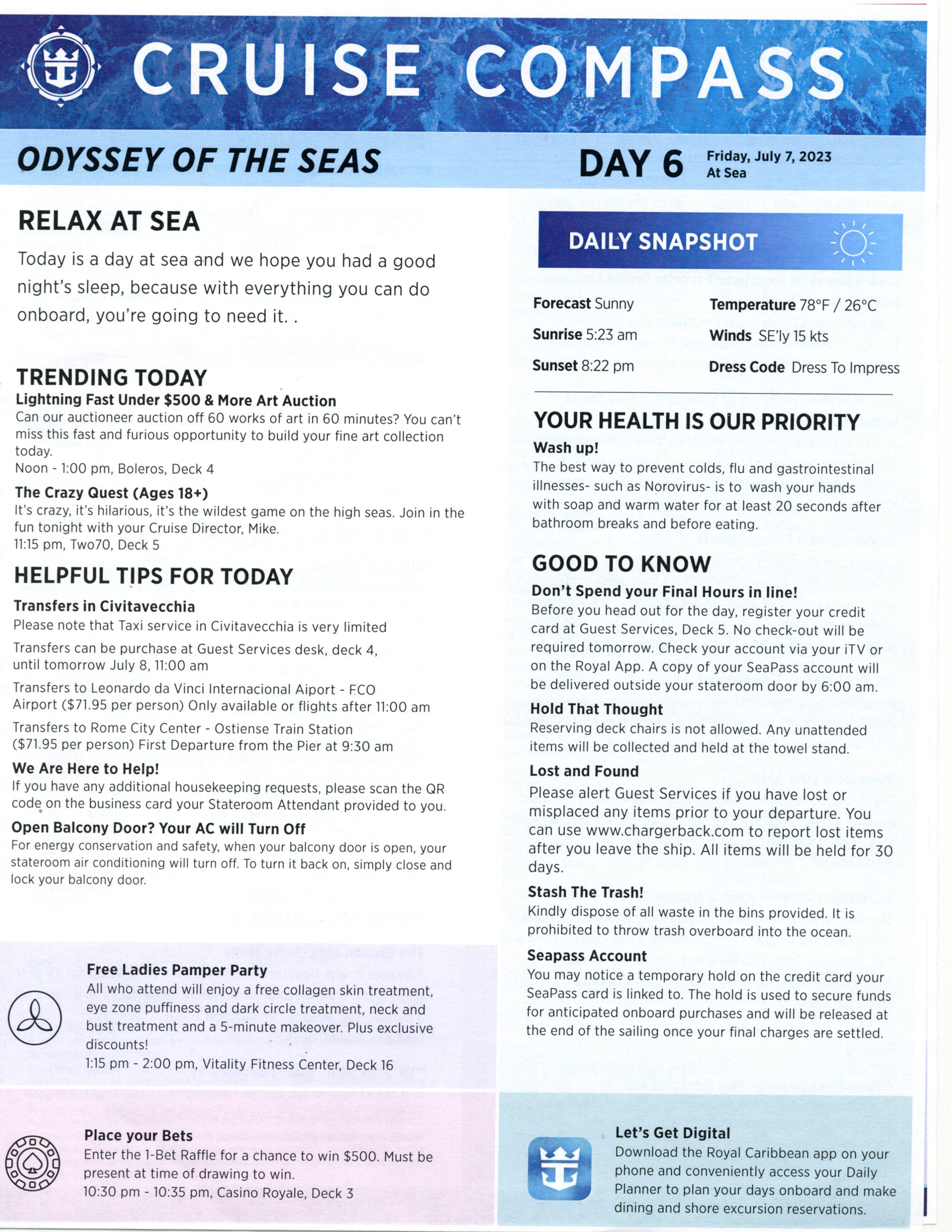 Odyssey of the Seas 7night Greek Isles Cruise Compass July 2, 2023 by Royal Caribbean Blog
