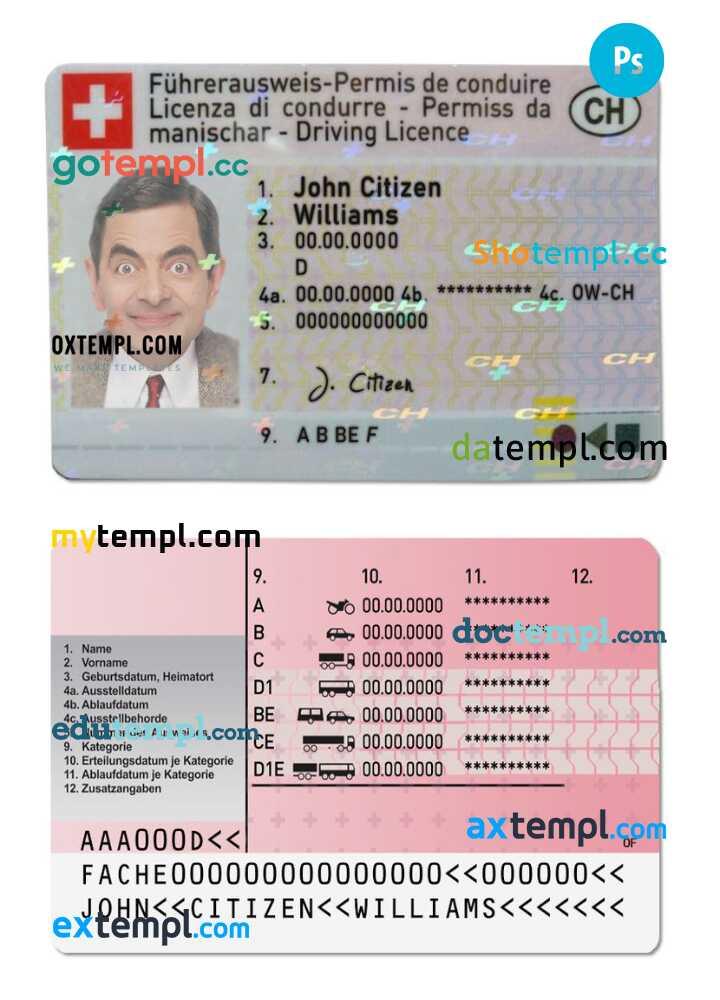 Switzerland driving license template in PSD format, fully editable by drivinglicenses Issuu