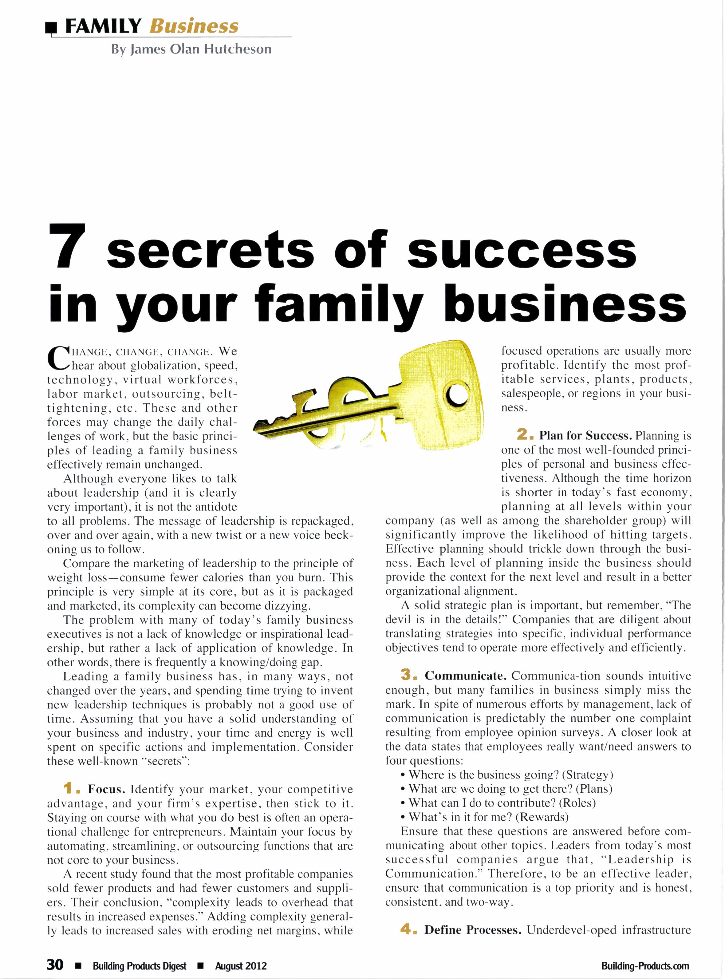 Cover for 7 secrets of success r )ur lamily business rn yo