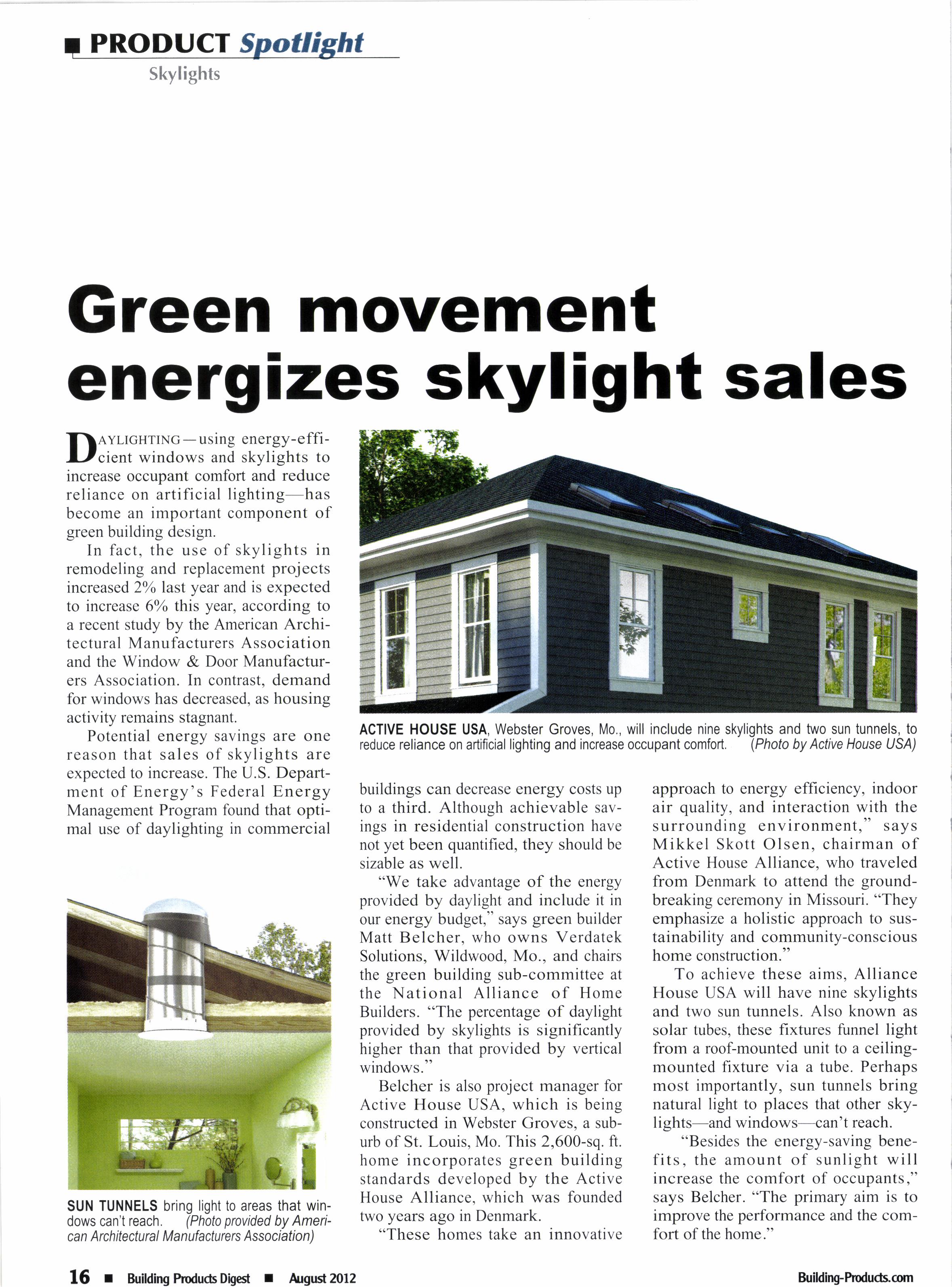 Cover for Green movement energizes skylight sales