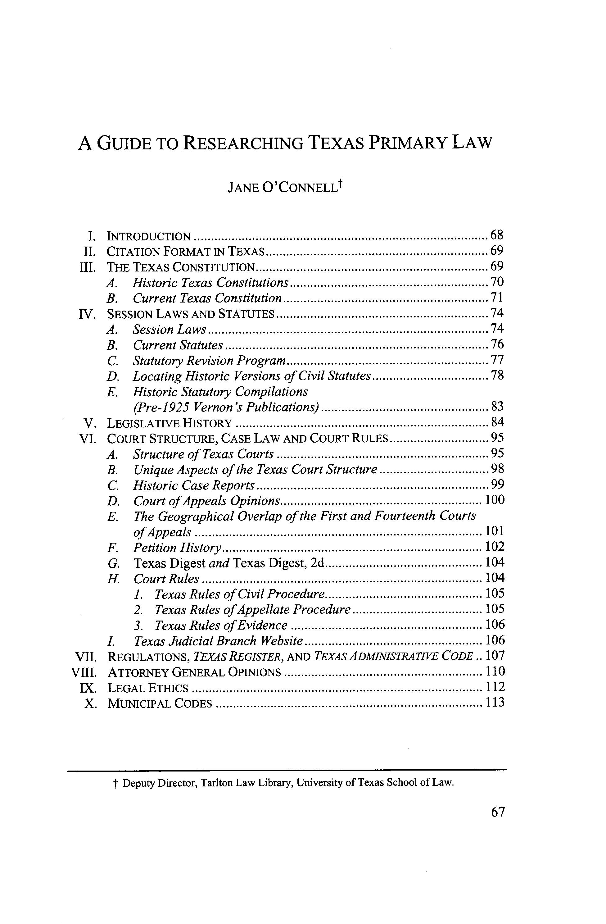 A GUIDE To RESEARCHING TEXAS
PRIMARY LAW
