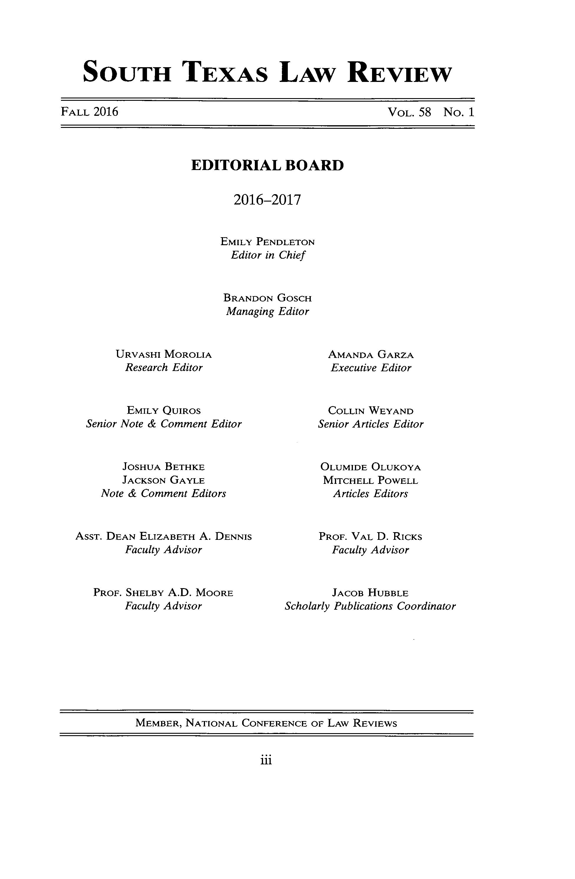 South Texas Law Review Vol.58 No.1 by South Texas College of Law