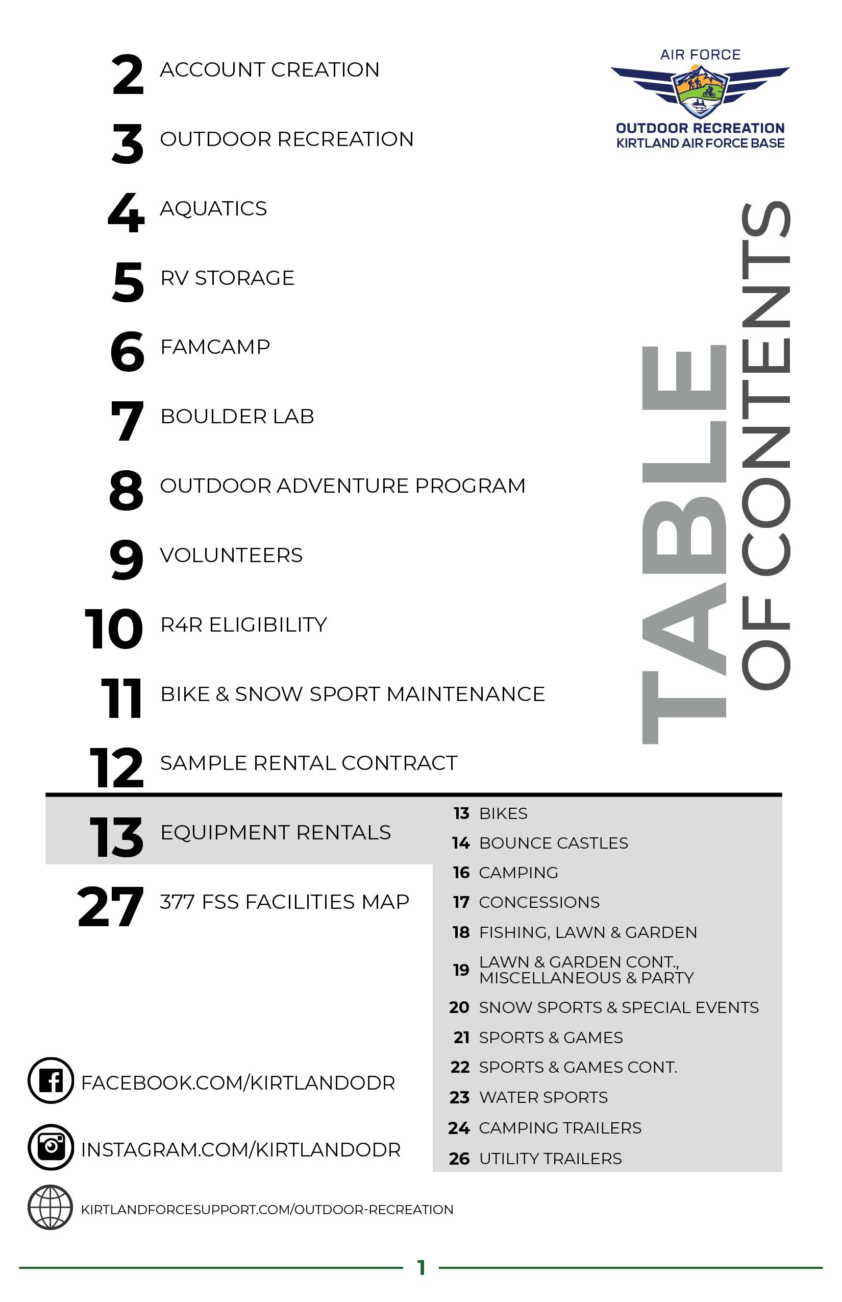 Kirtland Outdoor Recreation Rental Catalogue Fall 2023 by 377 FSS